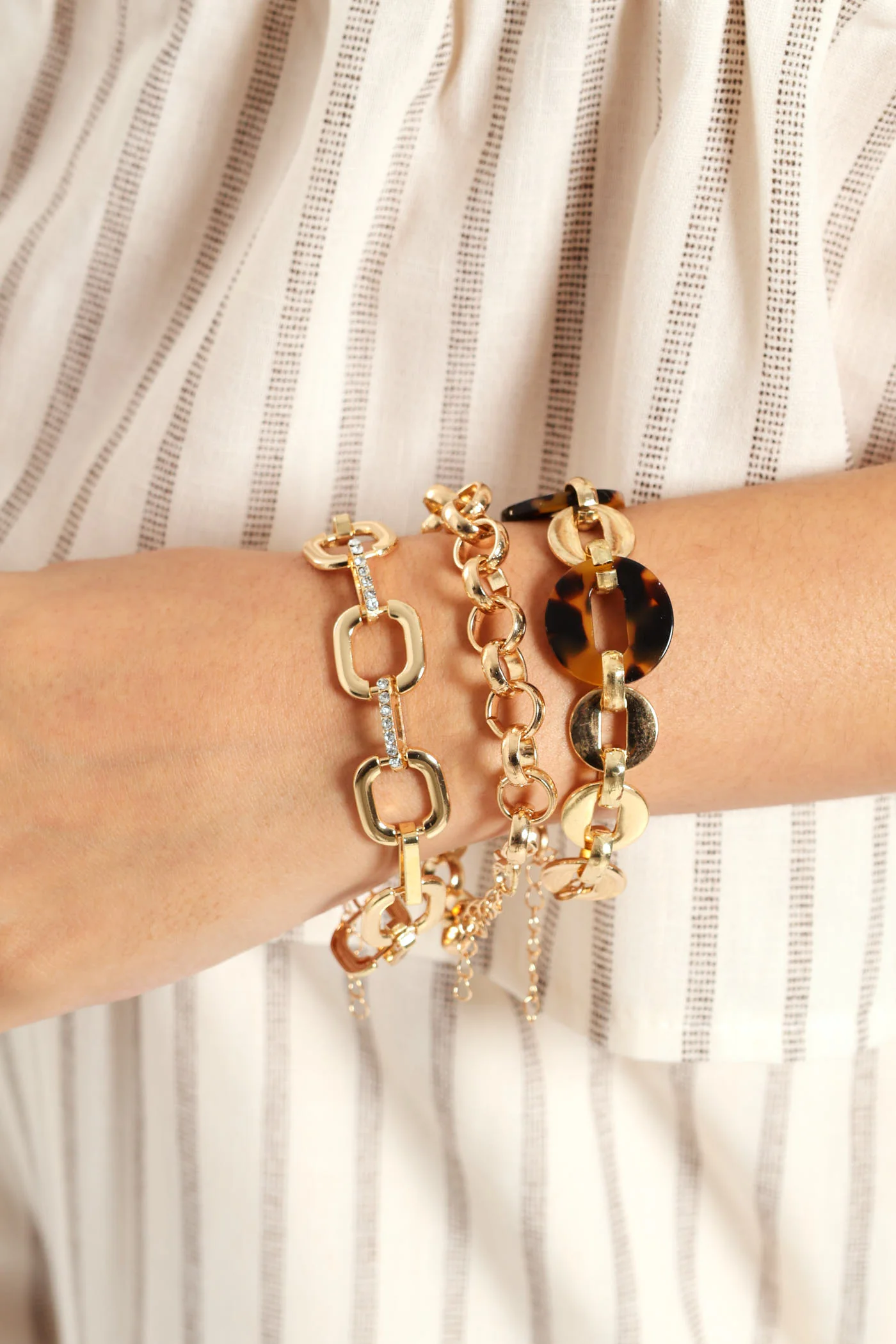 3 Pack Diamante Link And Perspex Bracelet - Gold - Image 3