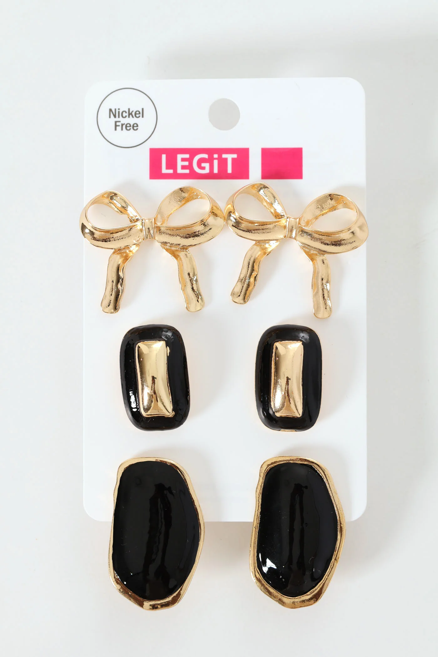 3 Pack Epoxy Bow Statement Earrings - Gold