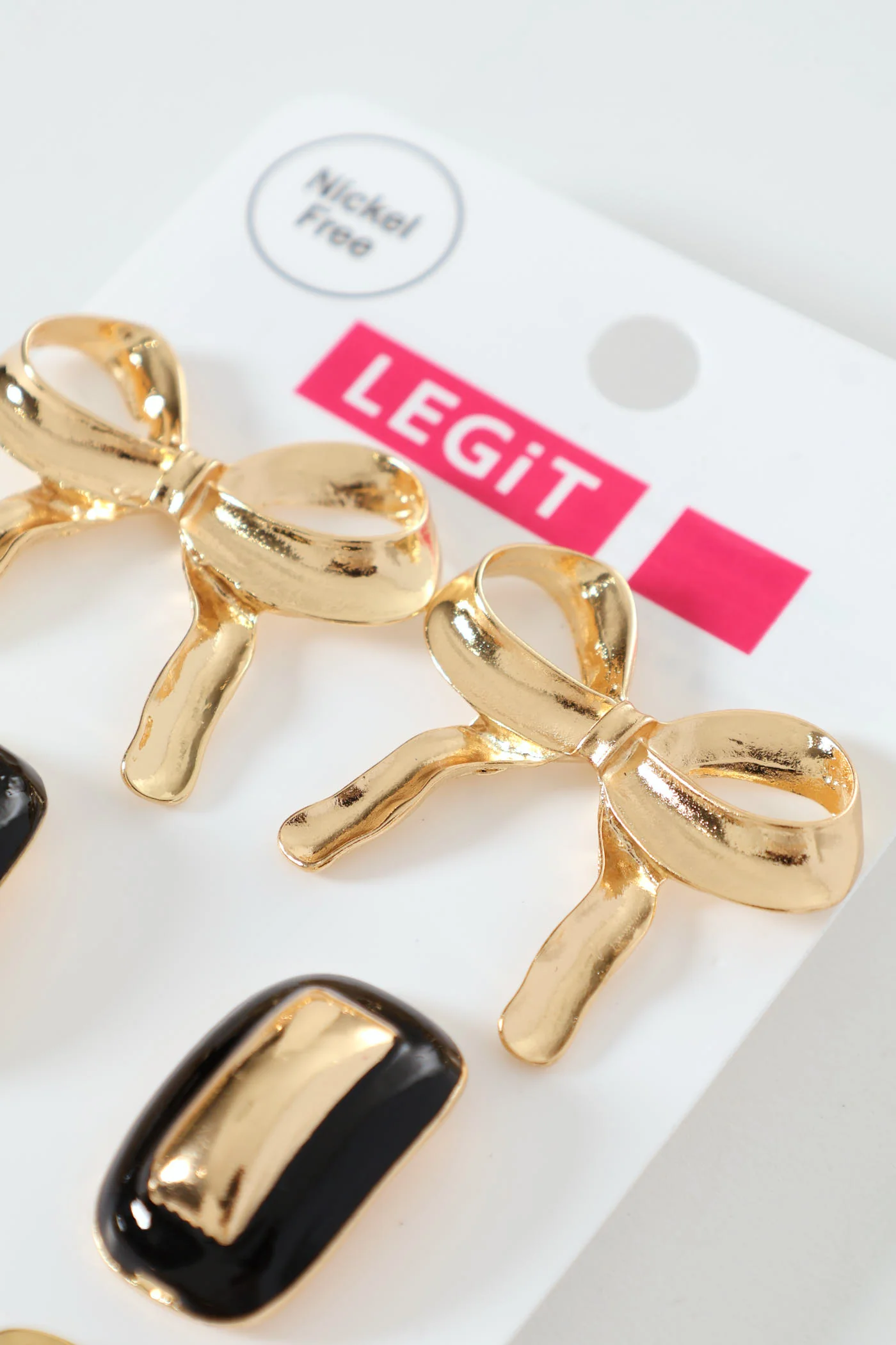 3 Pack Epoxy Bow Statement Earrings - Gold - Image 2