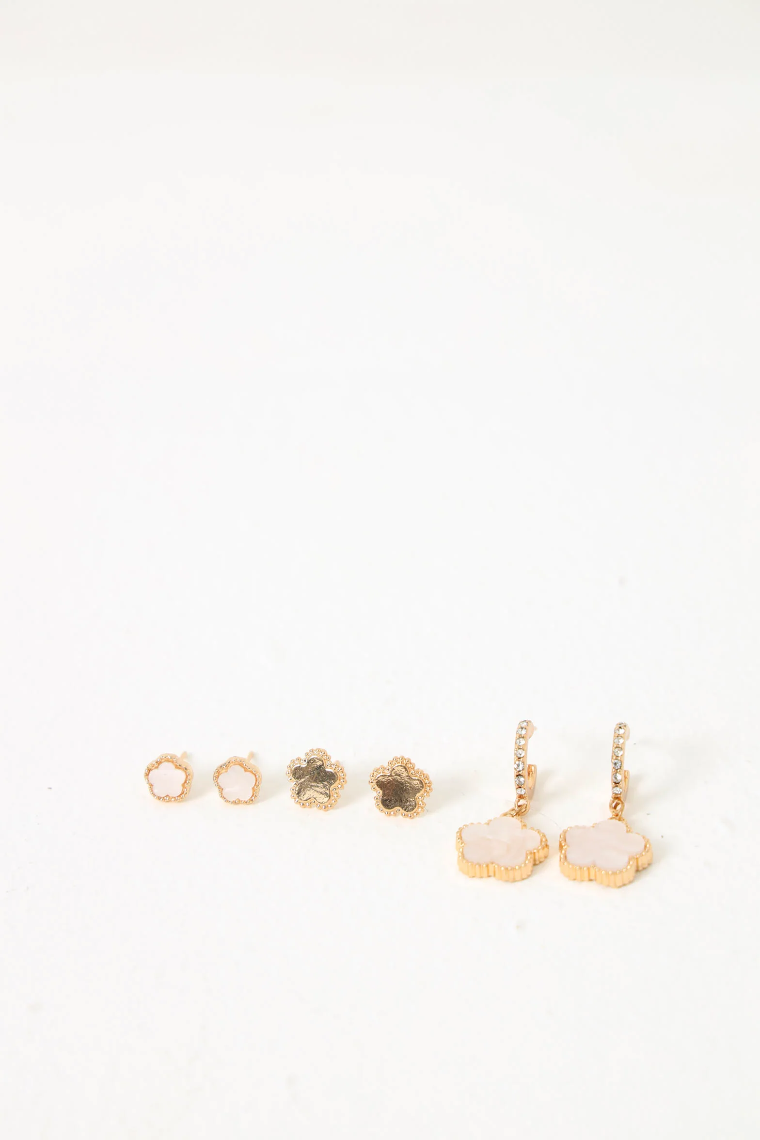 3 Pack Epoxy & Diamante Flower Earrings -  Gold - Image 2