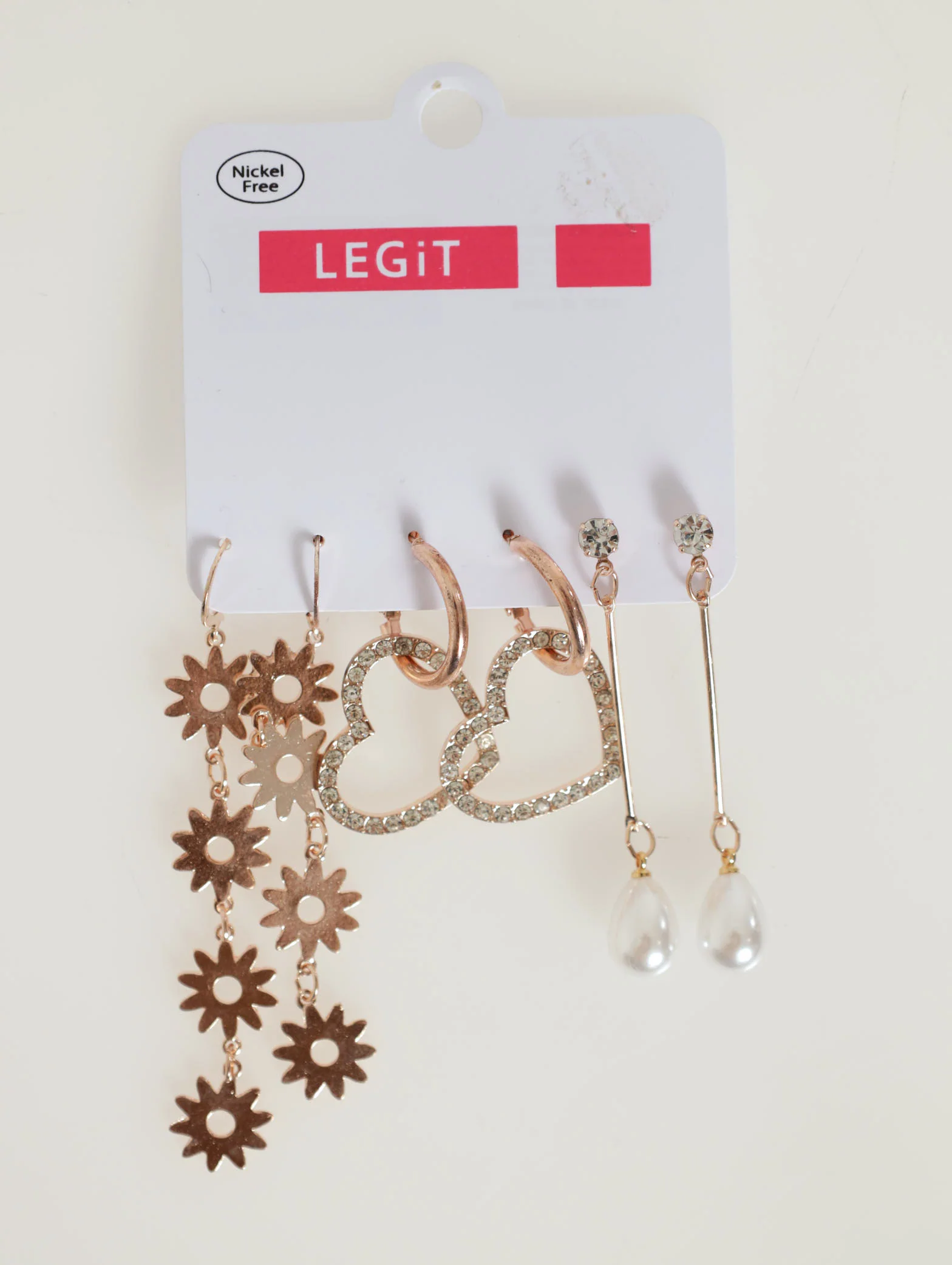 3 Pack Hanging Flower And Diamante Hoop Earrings
