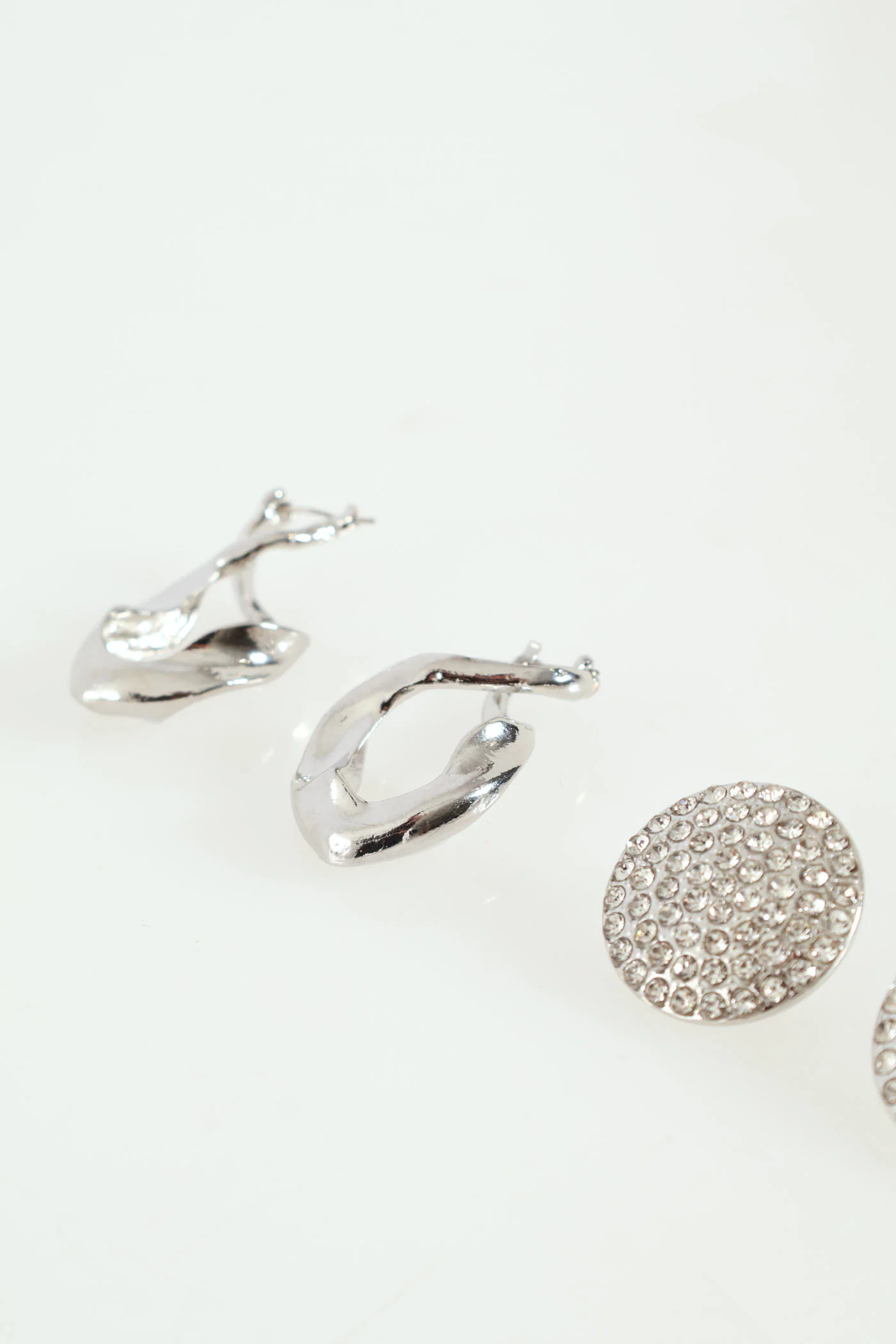 3 Pack Heart And Diamante Statement Earrings - Silver - Image 4