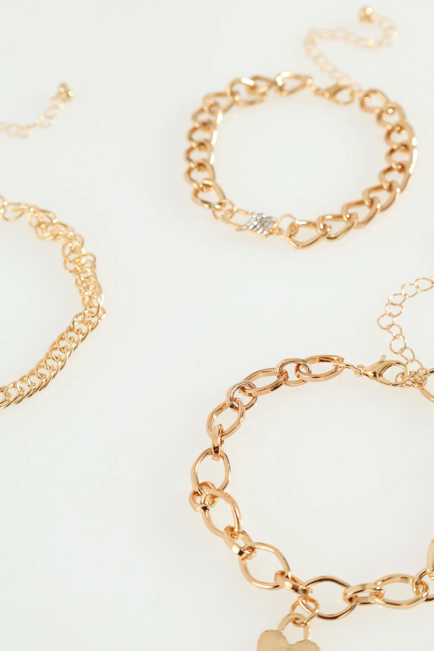 3 Pack Heart Locket & Diamante Lock Anklets - Gold