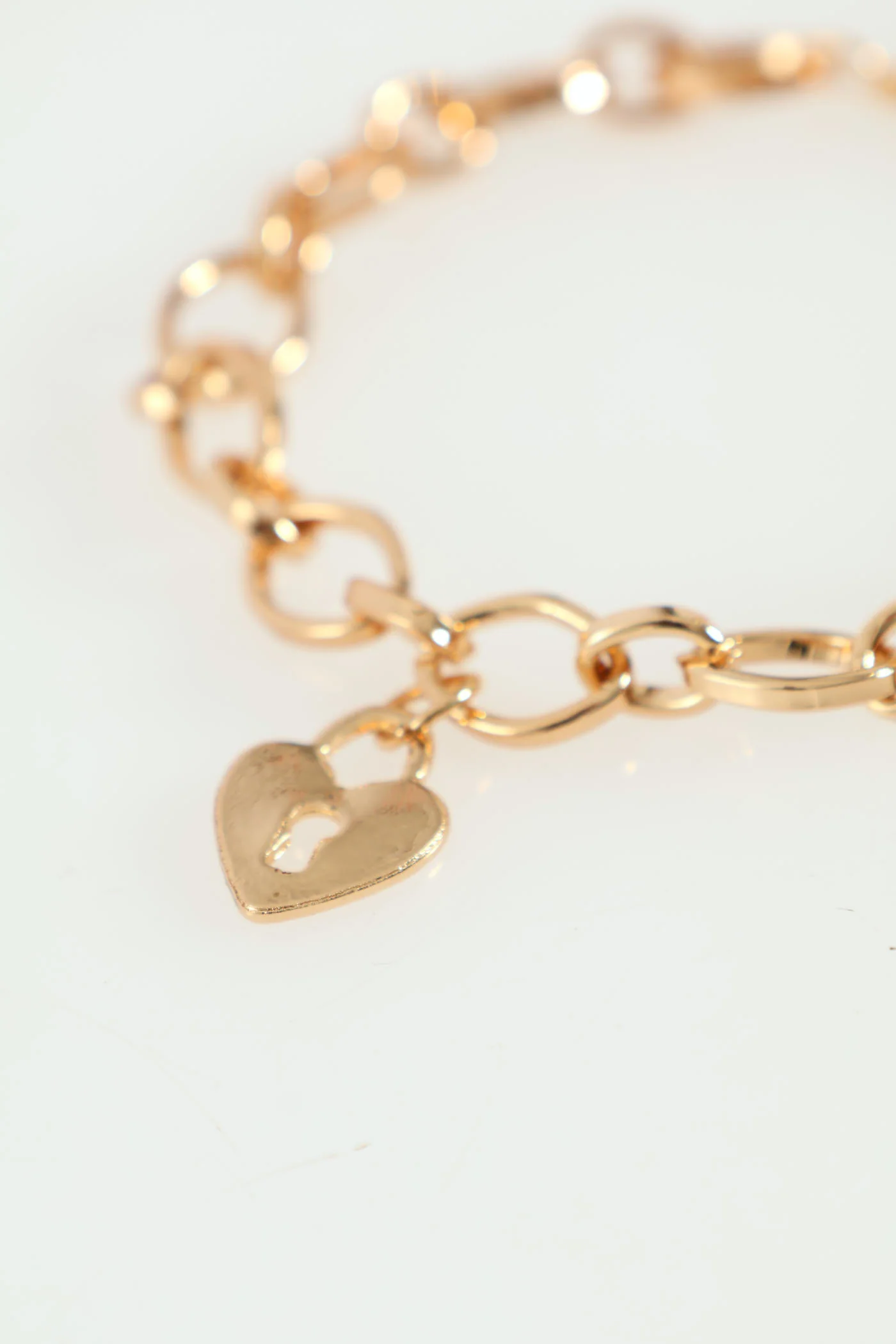 3 Pack Heart Locket & Diamante Lock Anklets - Gold - Image 3