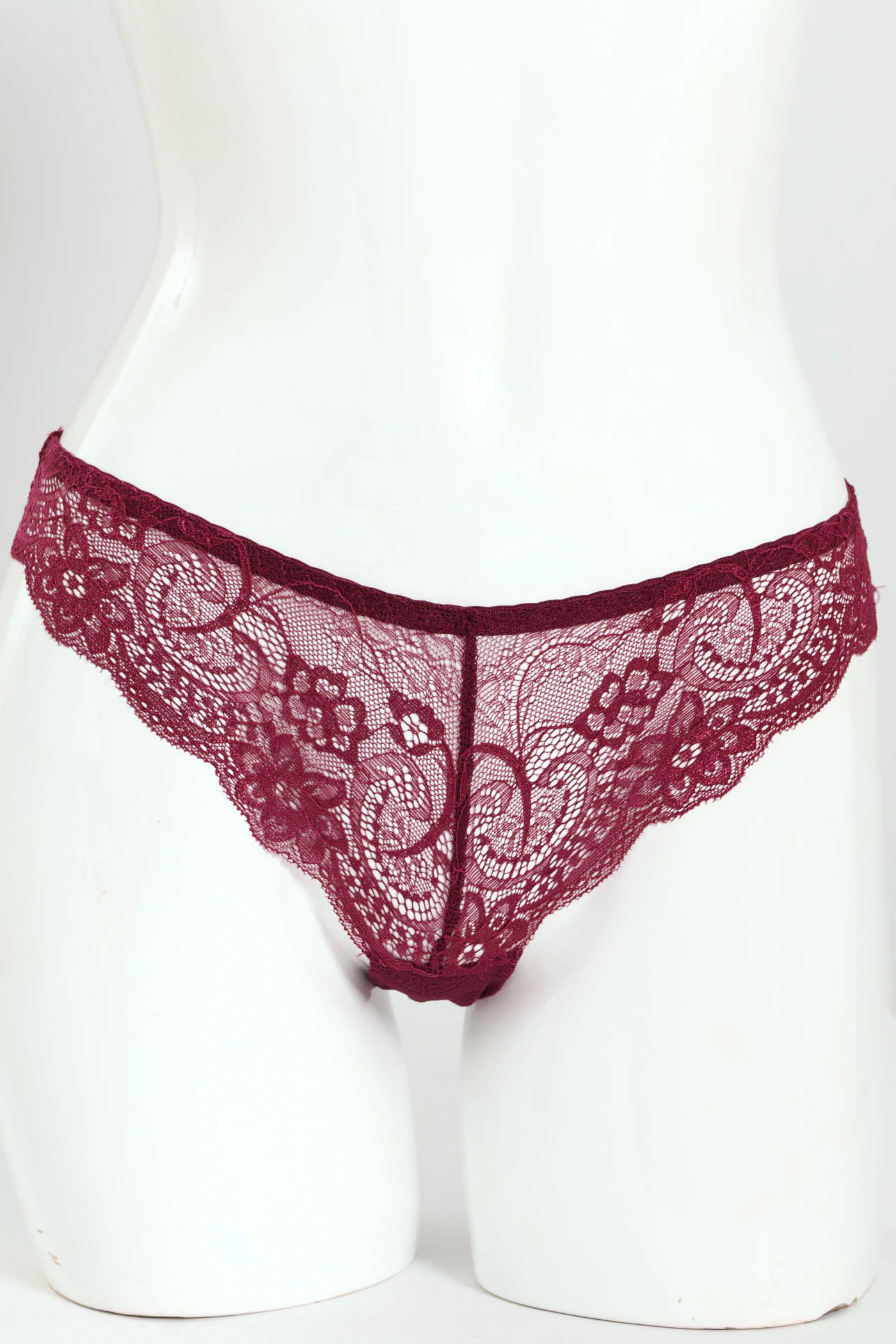 3 Pack Lace Brazilian Panties - Rhubarb/Tan/Prune - Image 3