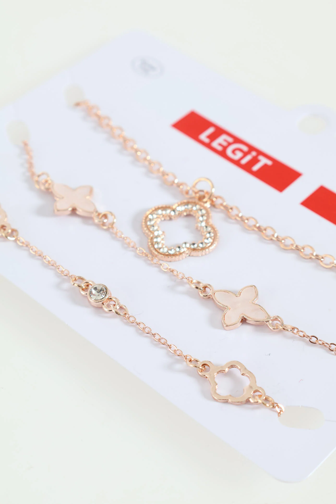 3 Pack Marble & Diamante Flower Anklets - Gold