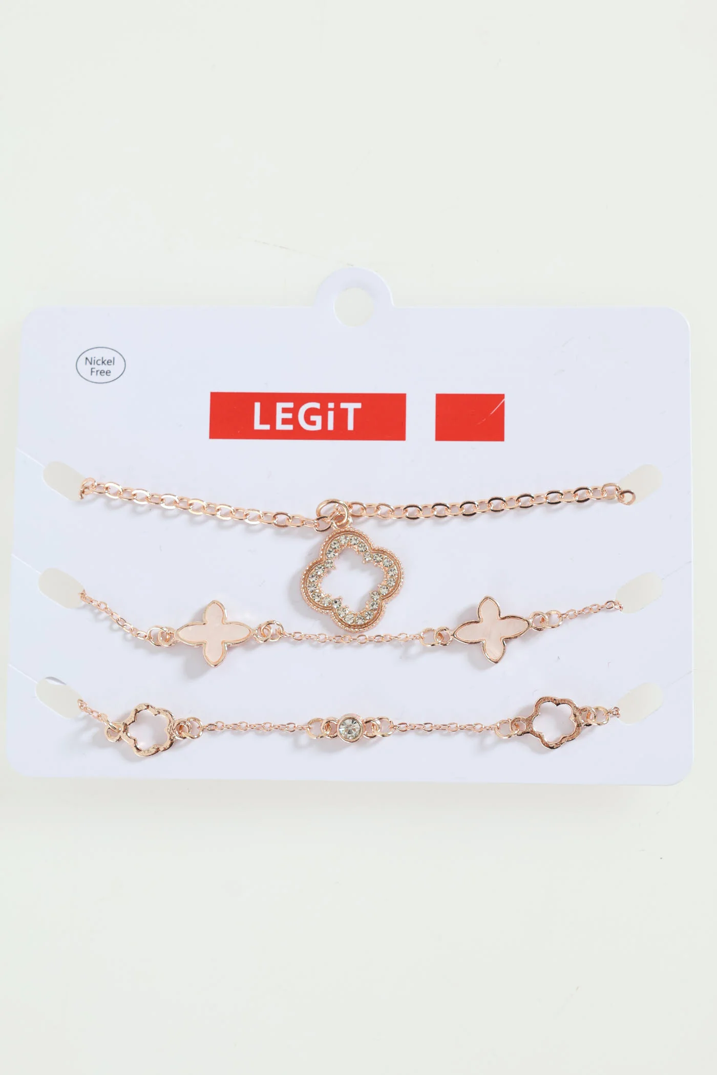 3 Pack Marble & Diamante Flower Anklets - Gold - Image 2