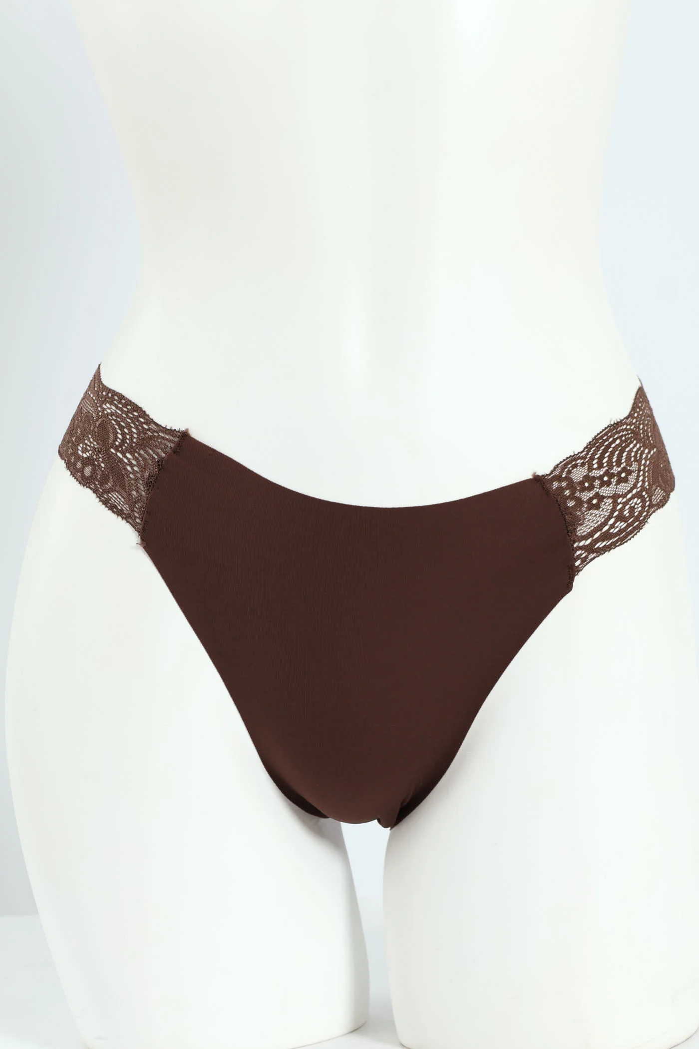 3 Pack Microfibre Lace Combo Brazilian Panties - Black /Choc/Rust - Image 3