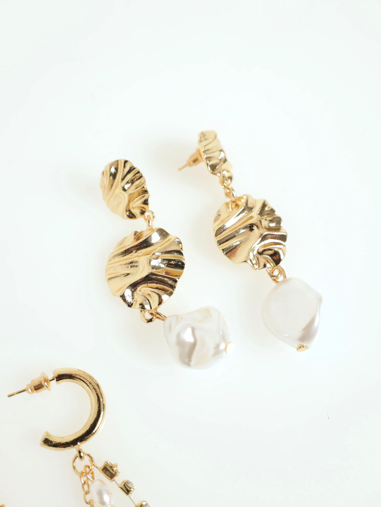 3 Pack Pearl Hanging Hoop & Statement Earrings - Image 3