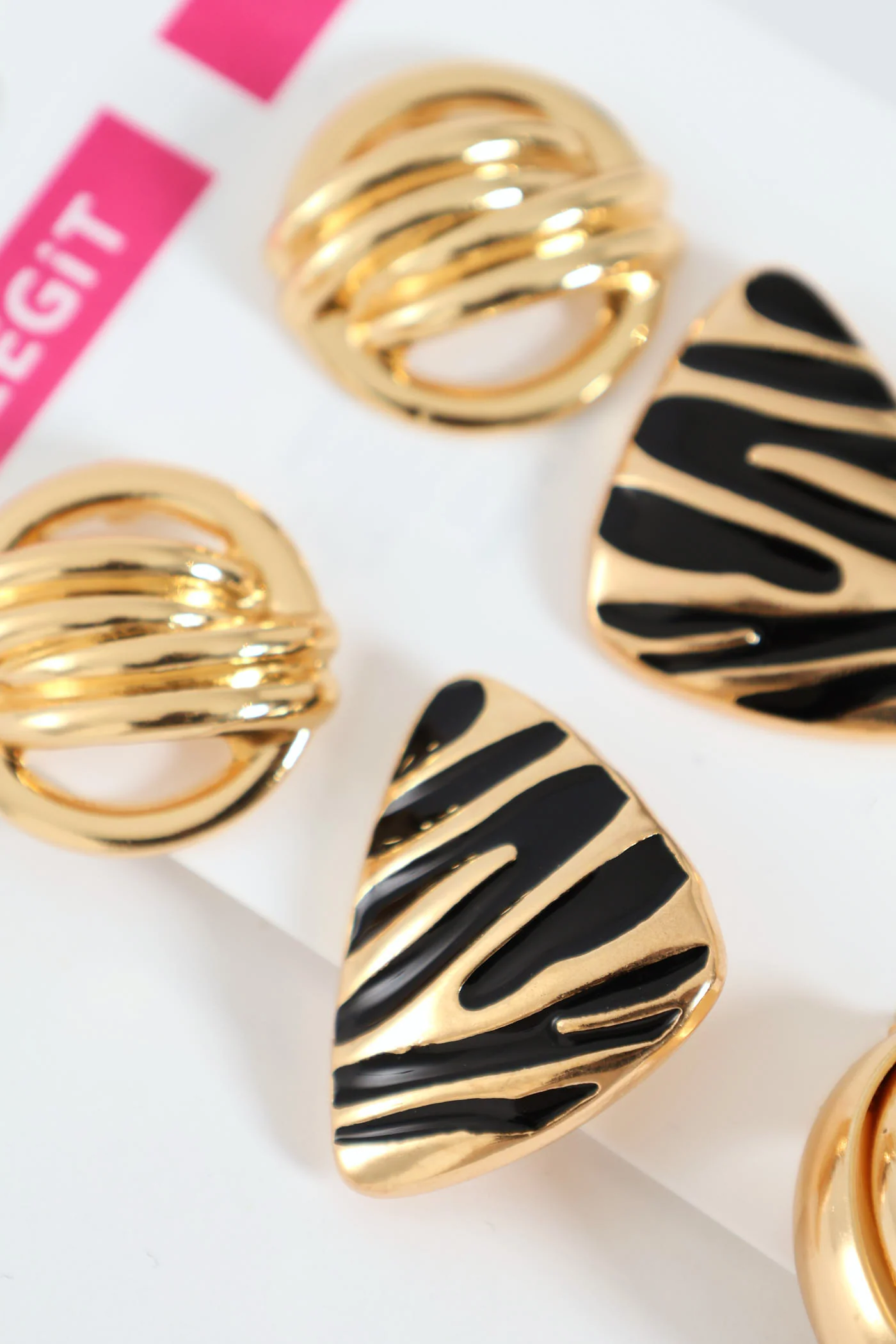 3 Pack Statement Earrings - Gold - Image 3