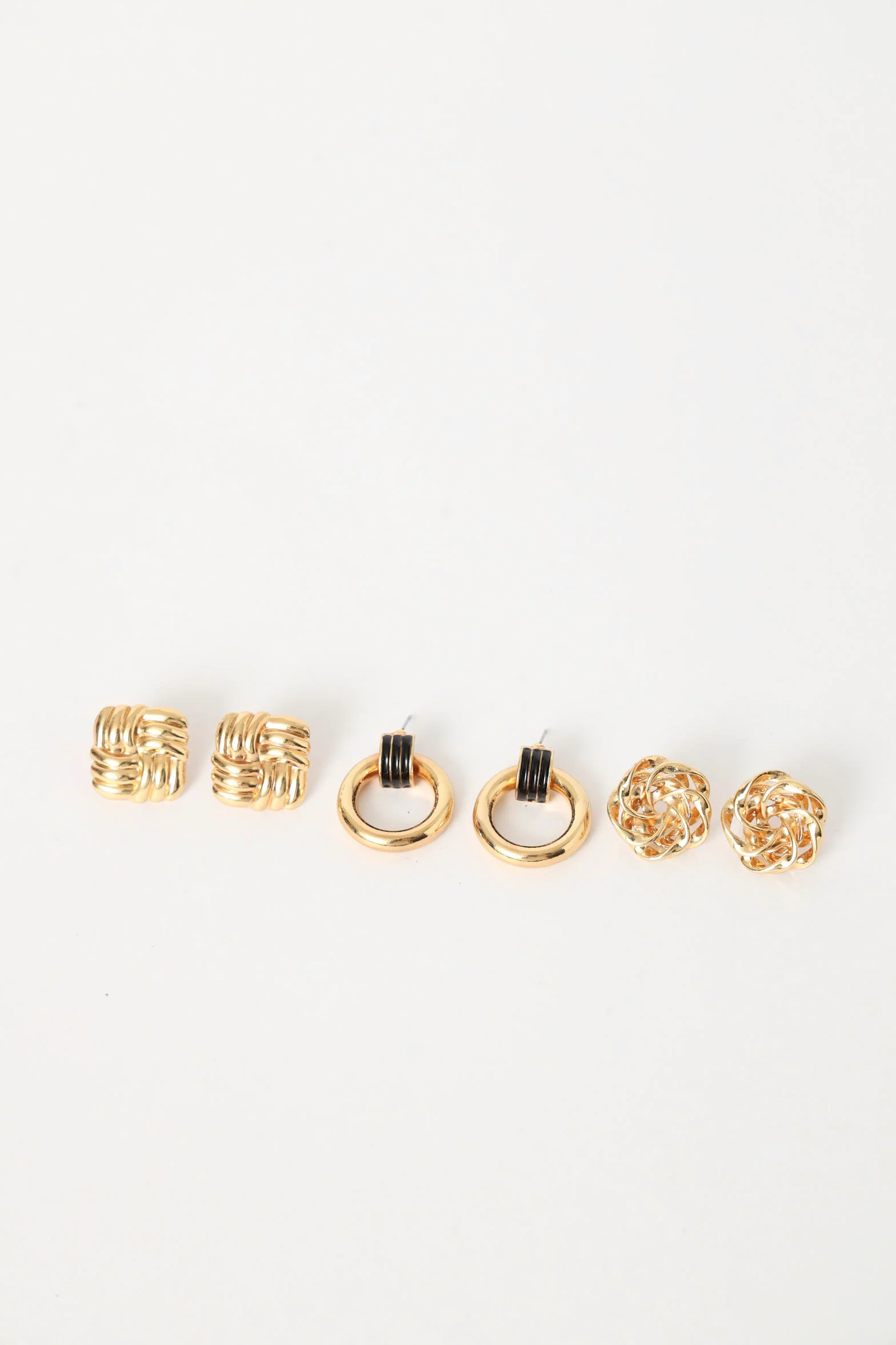 3 Pack Statement Patterned Earrings - Gold - Image 2