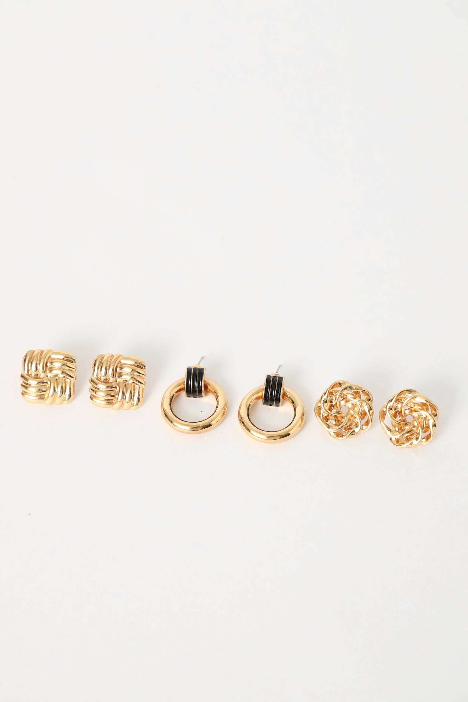 3 Pack Statement Patterned Earrings - Gold - Image 3