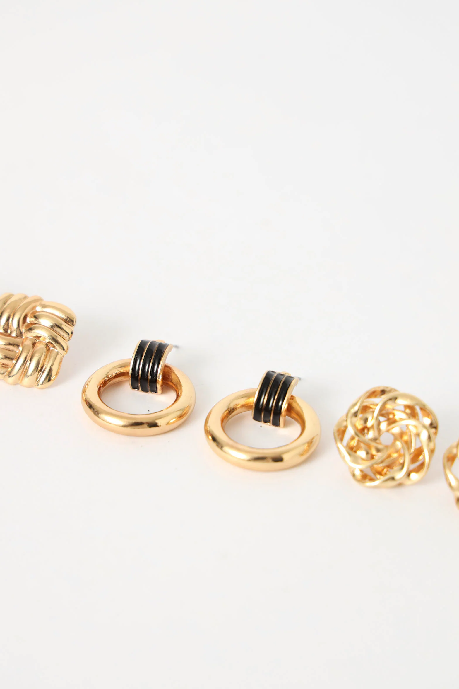 3 Pack Statement Patterned Earrings - Gold - Image 4