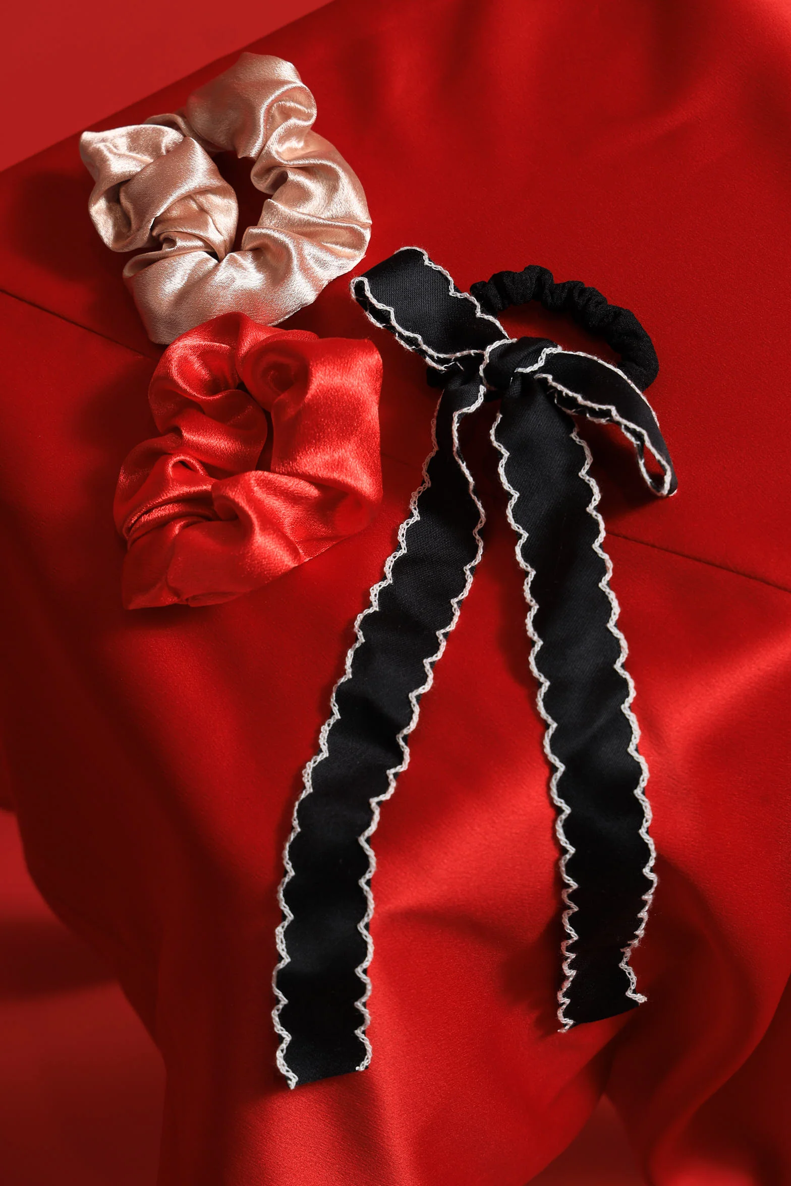 3 Pack Top Stitch Bow Scrunchies - Multi
