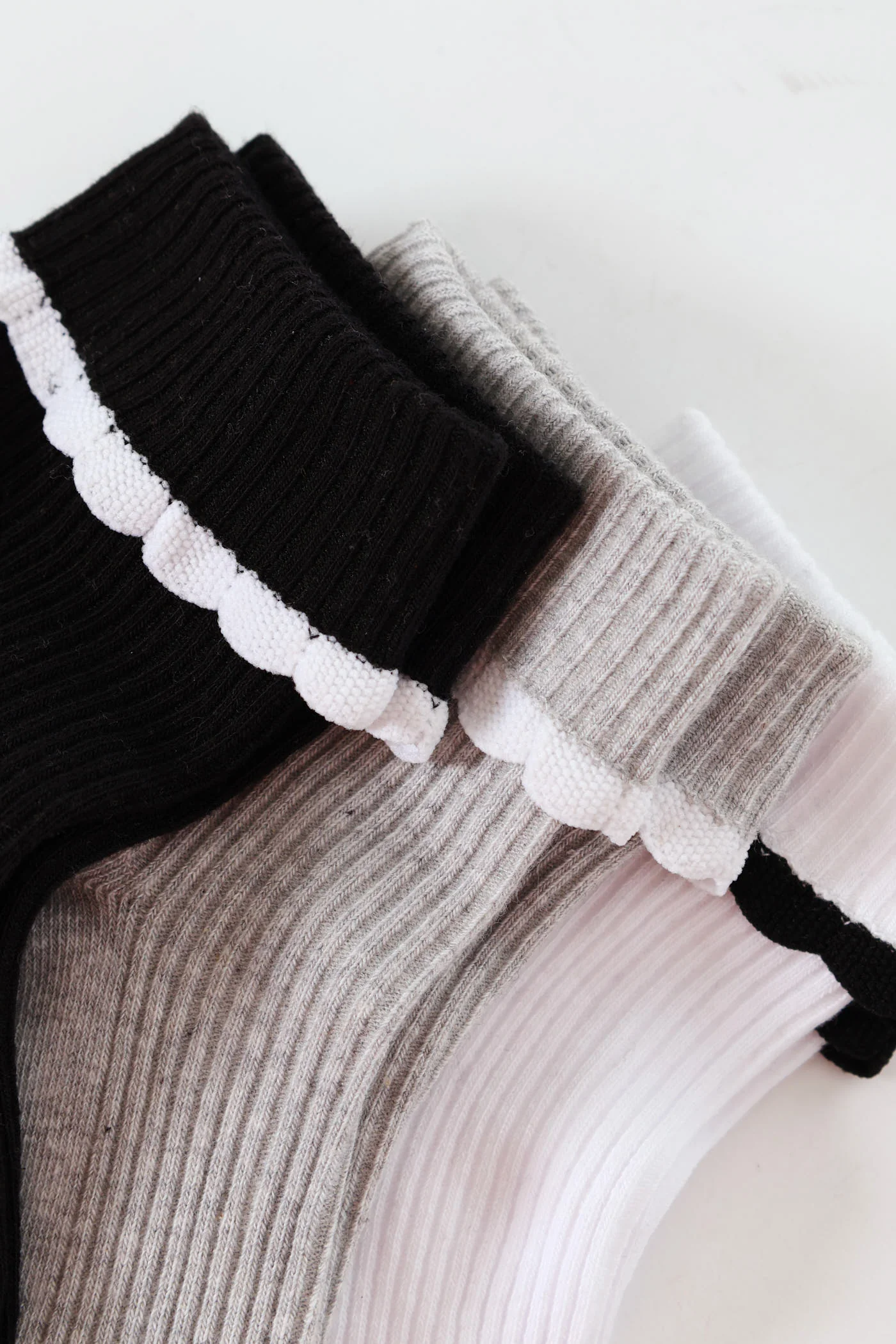 3 Pack Trainer Liner Ribbed Scallop Socks - Black/White/Grey - Image 2
