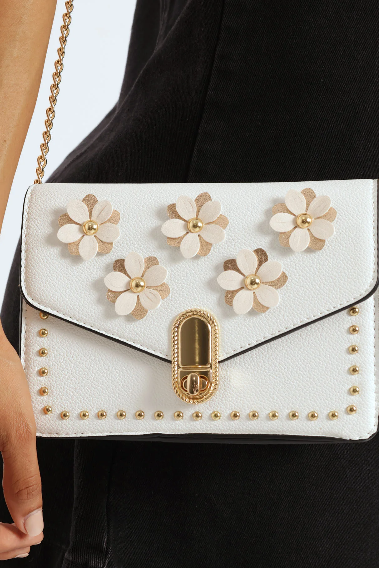 3D Flower Satchel Bag - Cream