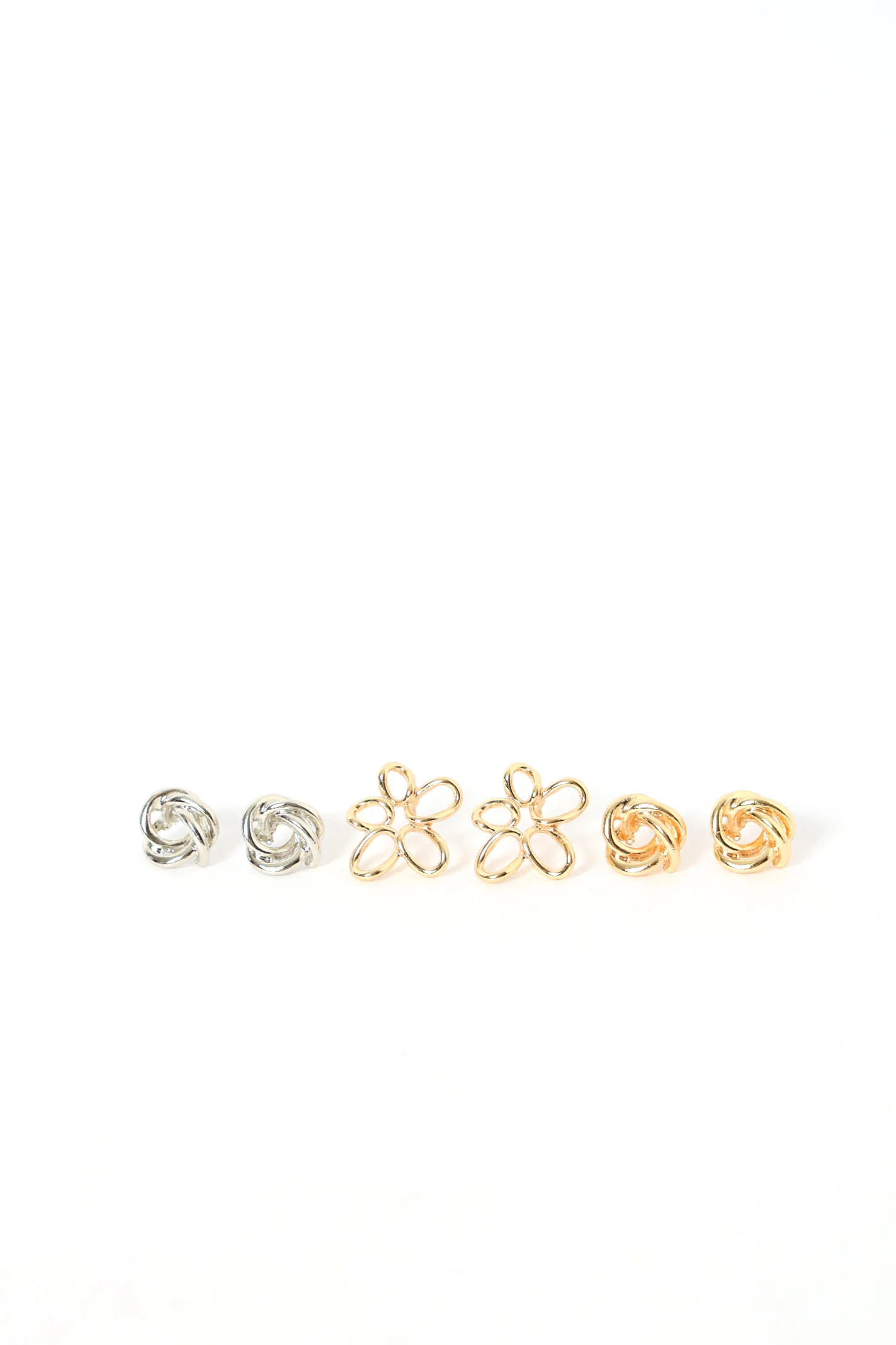 3 Pack Knot & Flower Earrings - Gold/Silver - Image 2