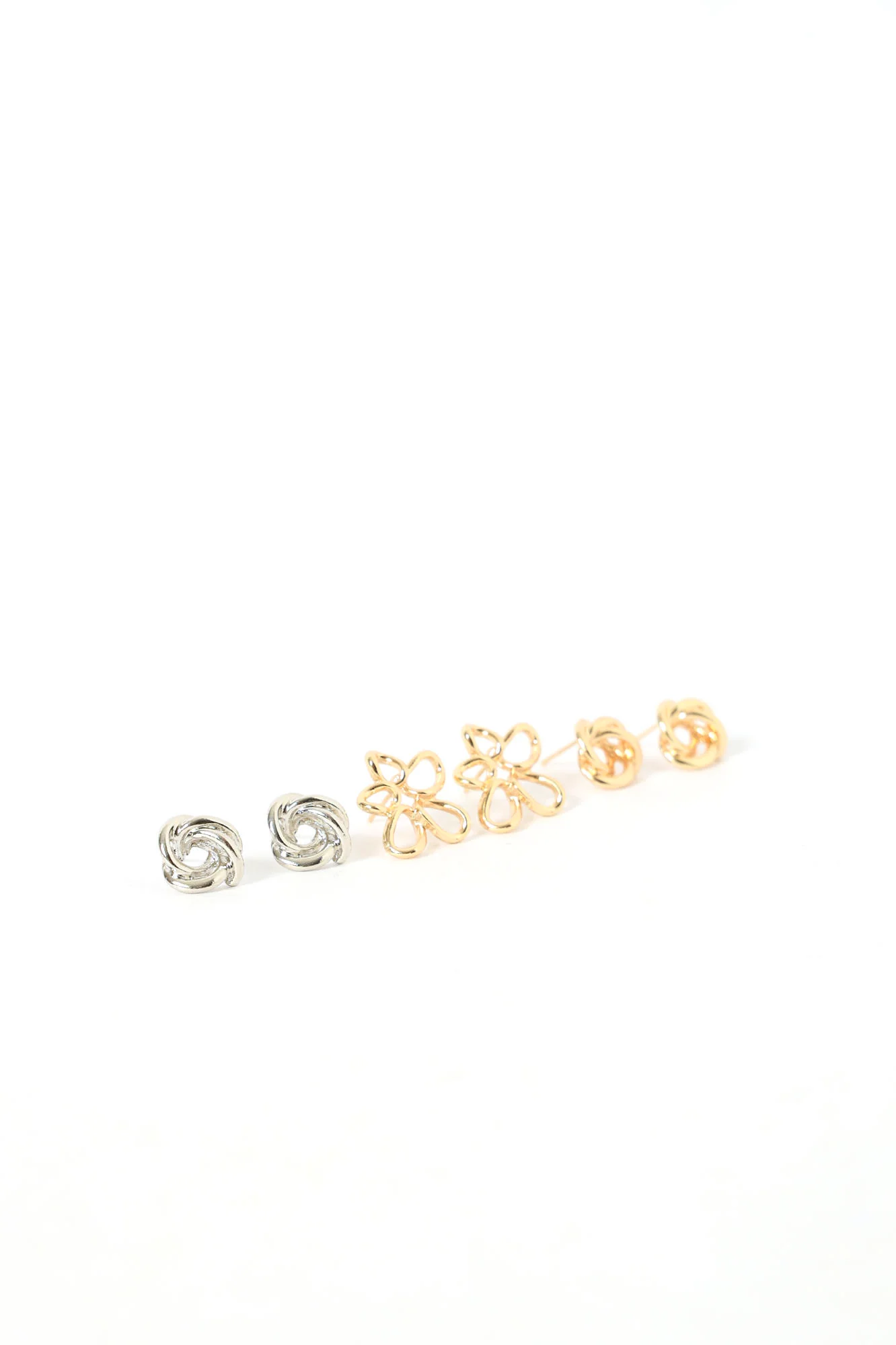 3 Pack Knot & Flower Earrings - Gold/Silver - Image 3