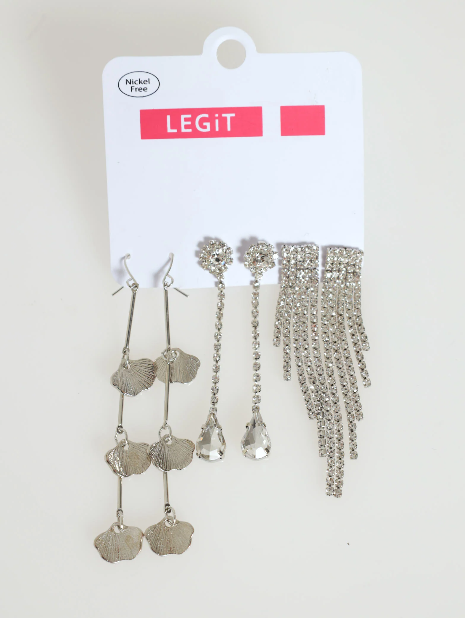 3 Pack Hanging Petal And Diamante Earrings