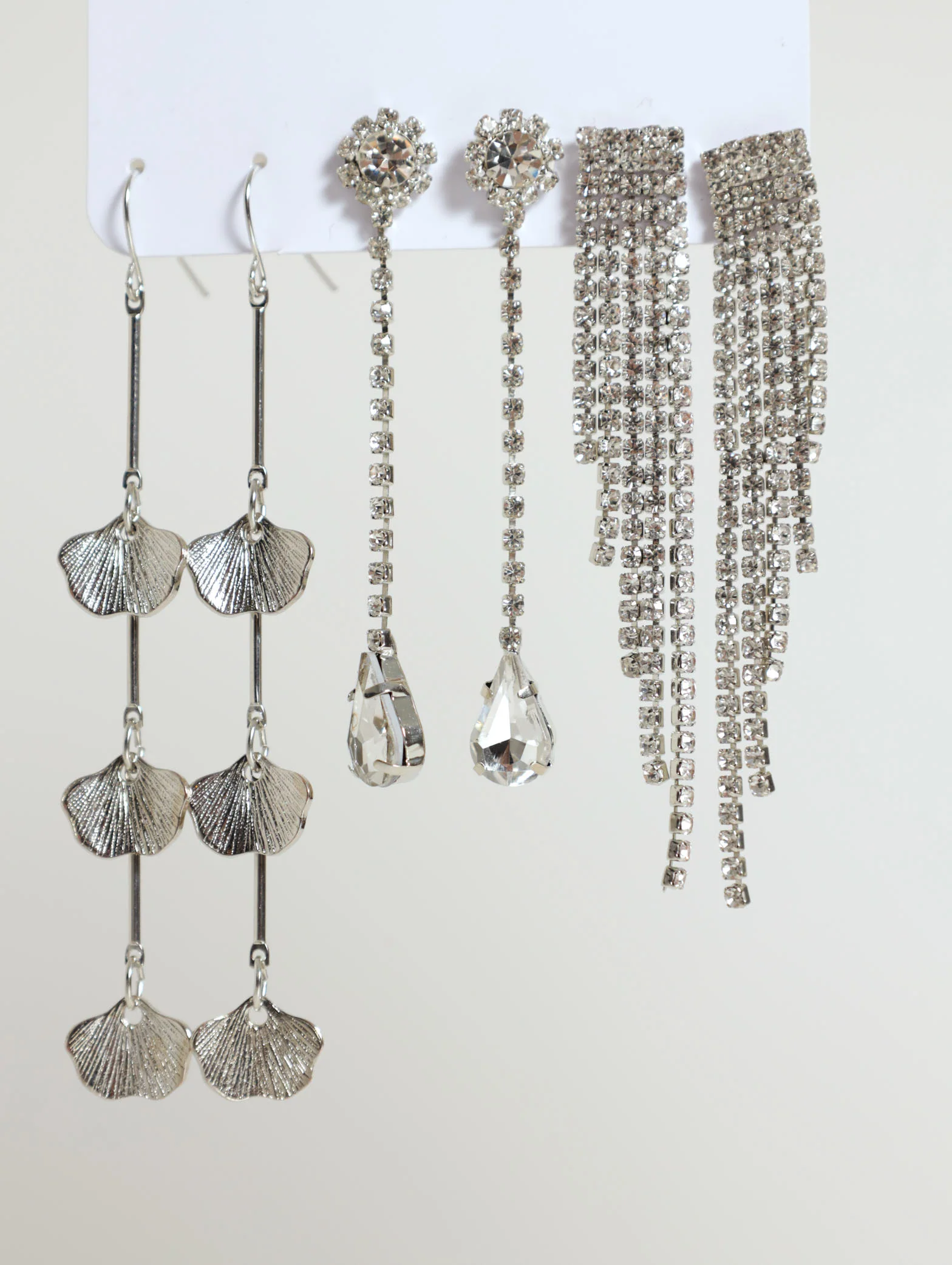 3 Pack Hanging Petal And Diamante Earrings - Image 2
