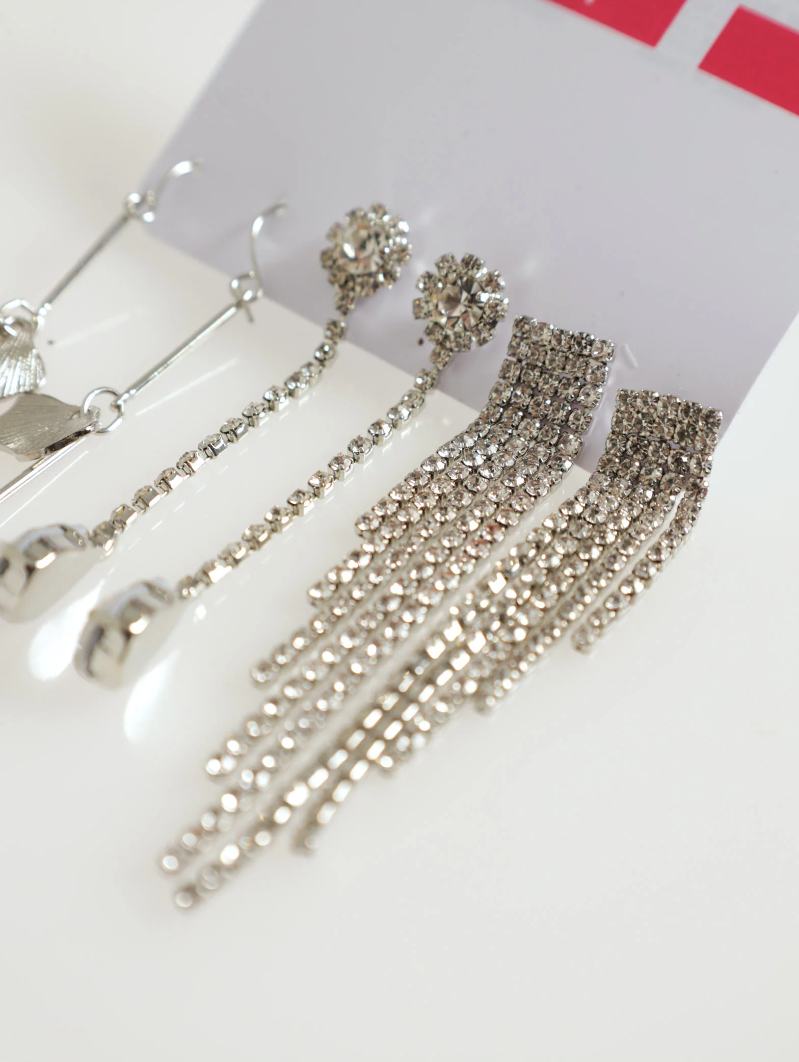 3 Pack Hanging Petal And Diamante Earrings - Image 3