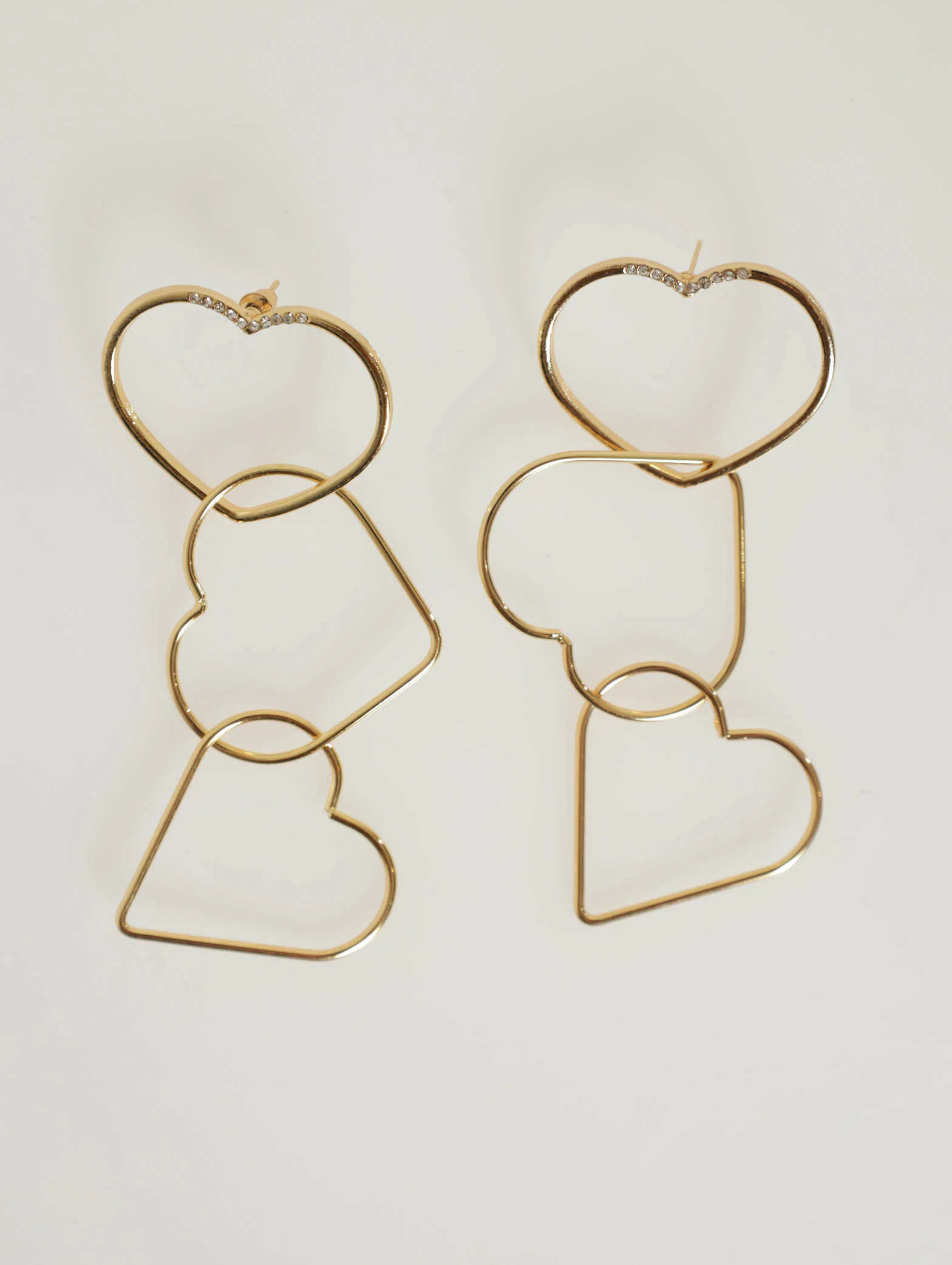 3 Interlink Diamante Heart Earrings