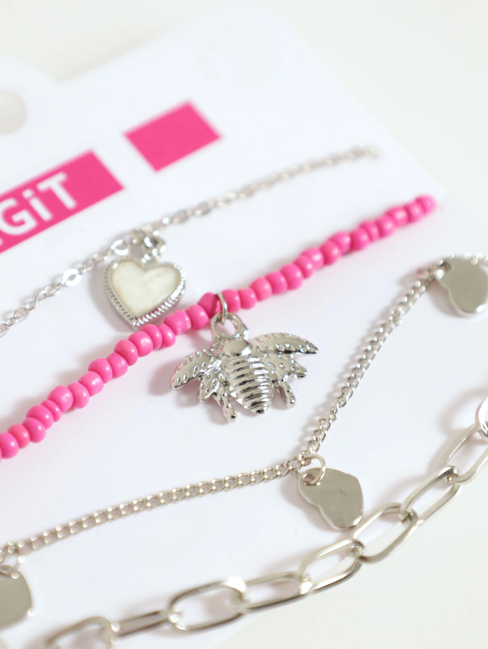 4 Layer Beaded, Link & Heart Anklet Pack - Image 2