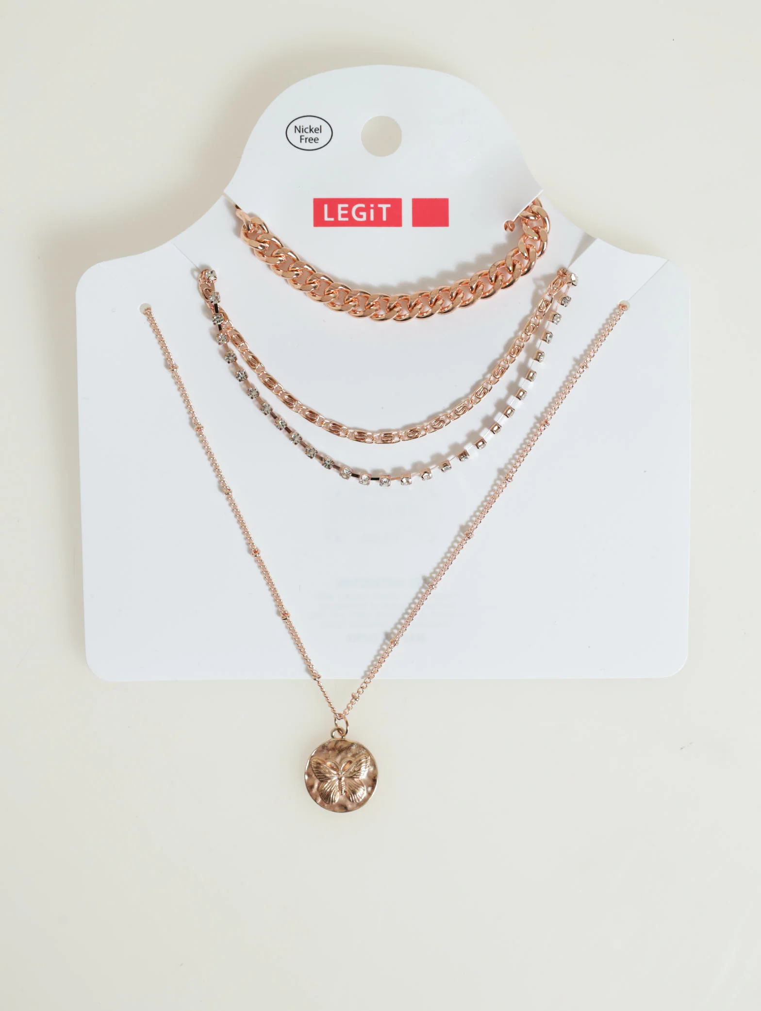4 Layer Diamante Chunky Chain Layered Butterfly Necklace
