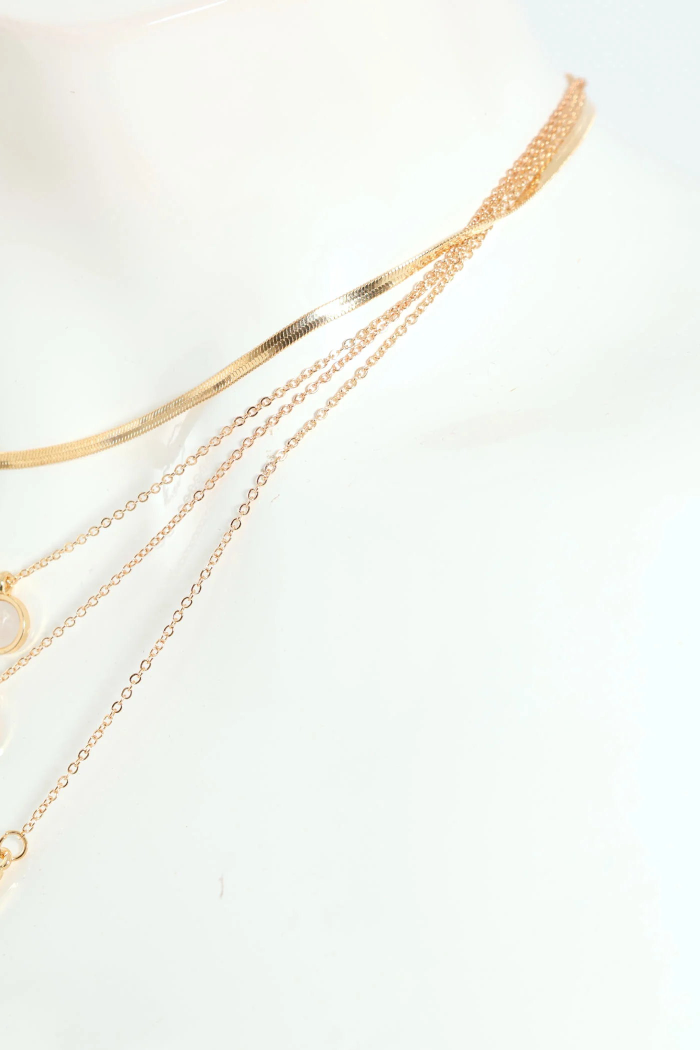 4 Layer Disc & V Pendant Necklace with Matching Earrings - Gold - Image 3