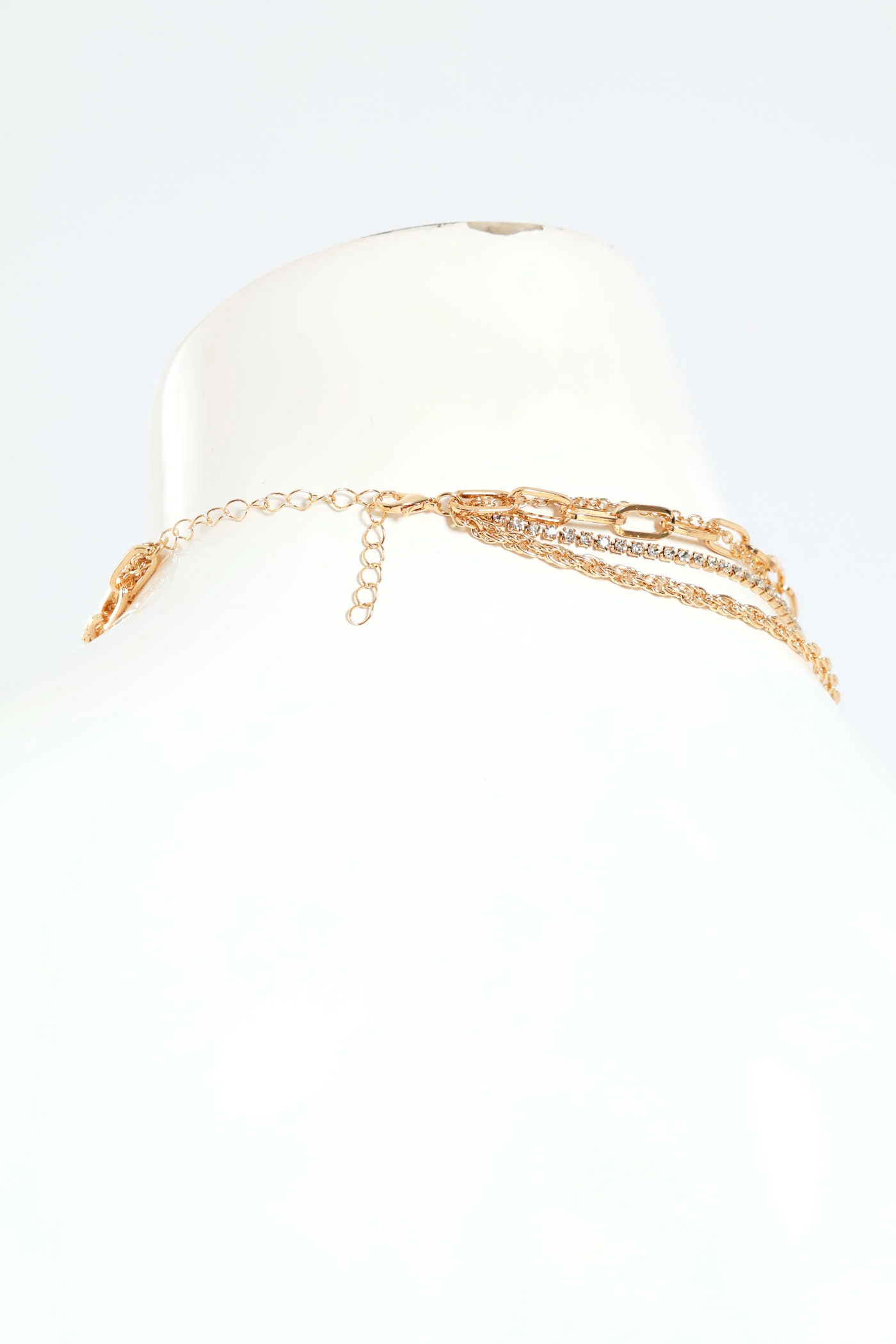 4 Layer Multi Chain & Diamante Rectangle Pendant - Gold - Image 3