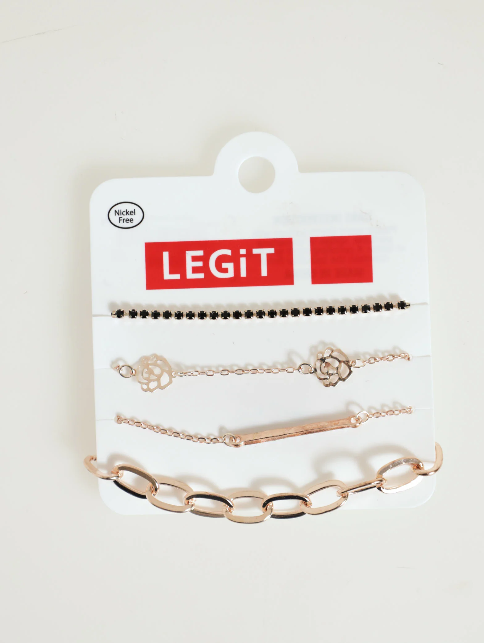 4 Pack Chain, Diamante & Rose Pendant Anklet