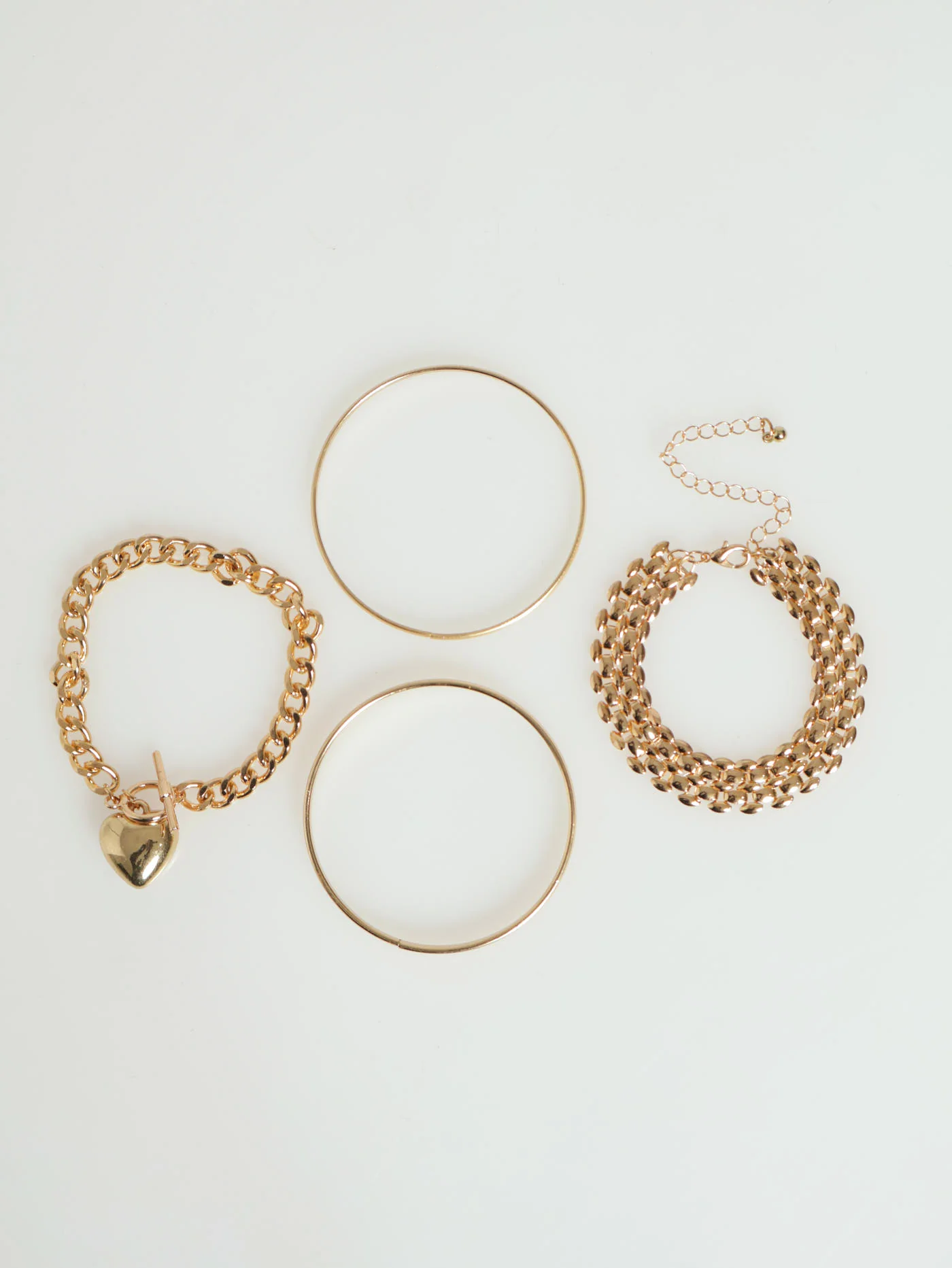 4 Pack Cuff Heart & Multi Link Bracelets - Gold