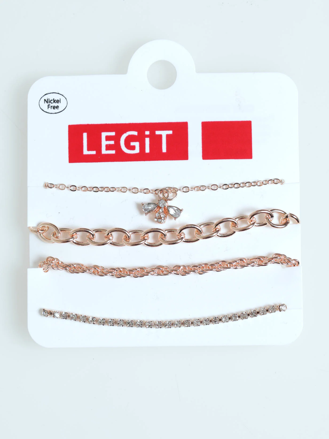 4 Pack Diamante Bee & Twisted Set Branklets - Rose Gold