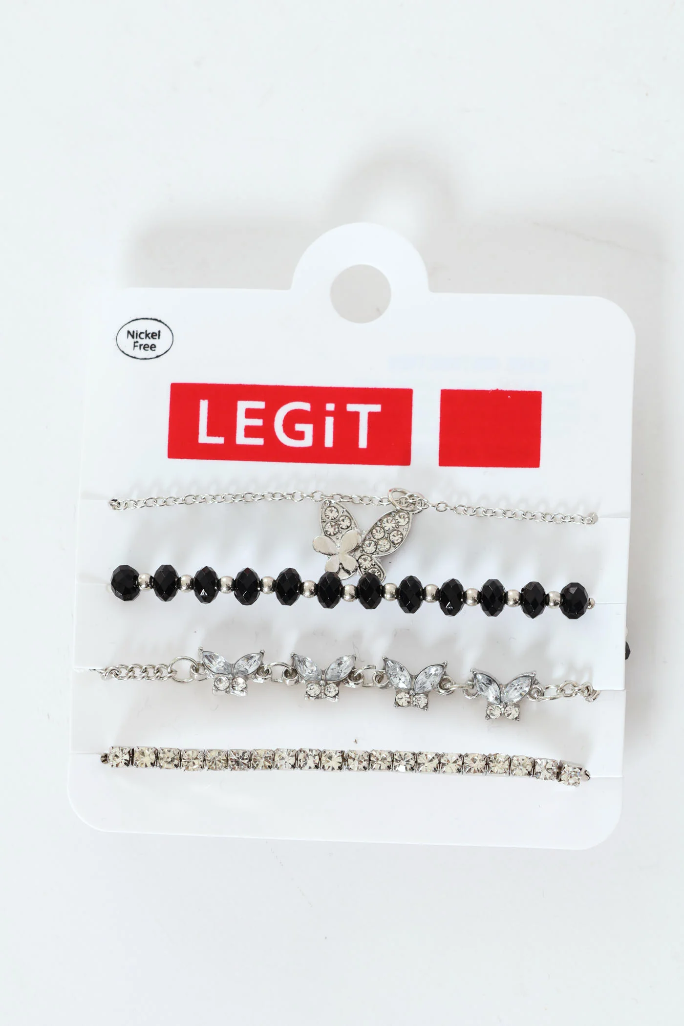 4 Pack Diamante Butterfly & Bead Anklet - Silver - Image 2