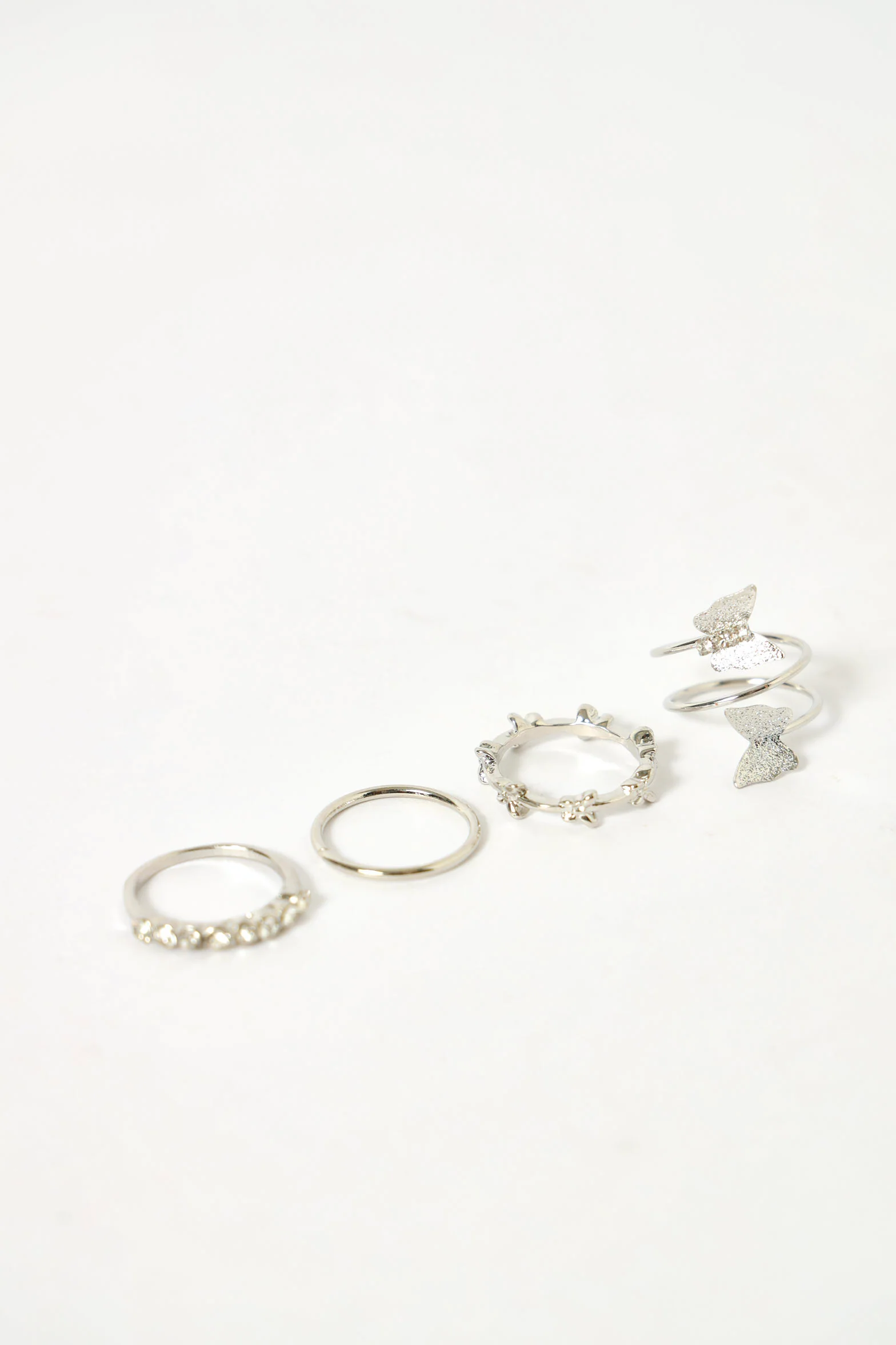 4 Pack Diamante Rings - Silver - Image 2