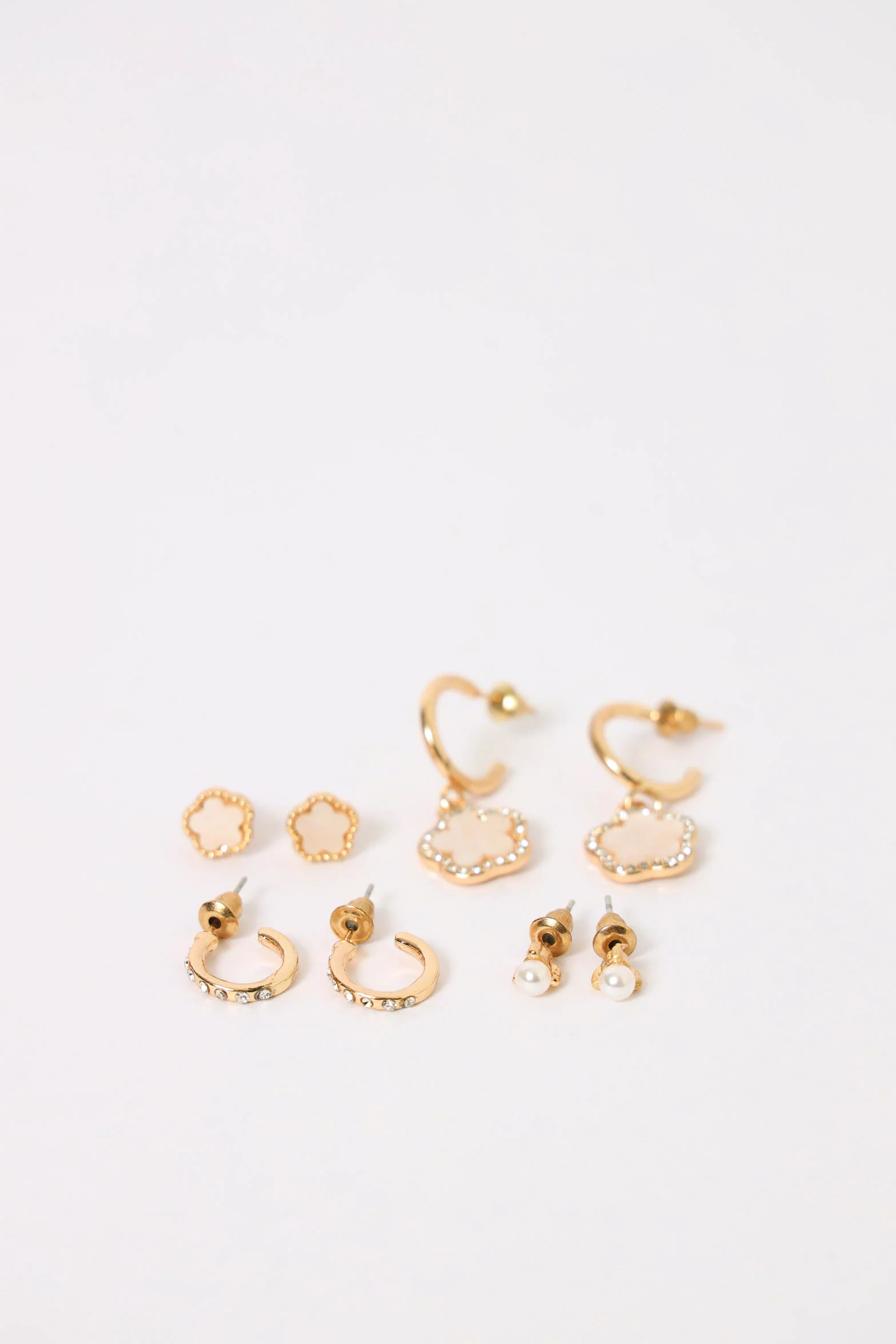4 Pack Diamante & Epoxy Flower Stack Earrings - Gold - Image 2