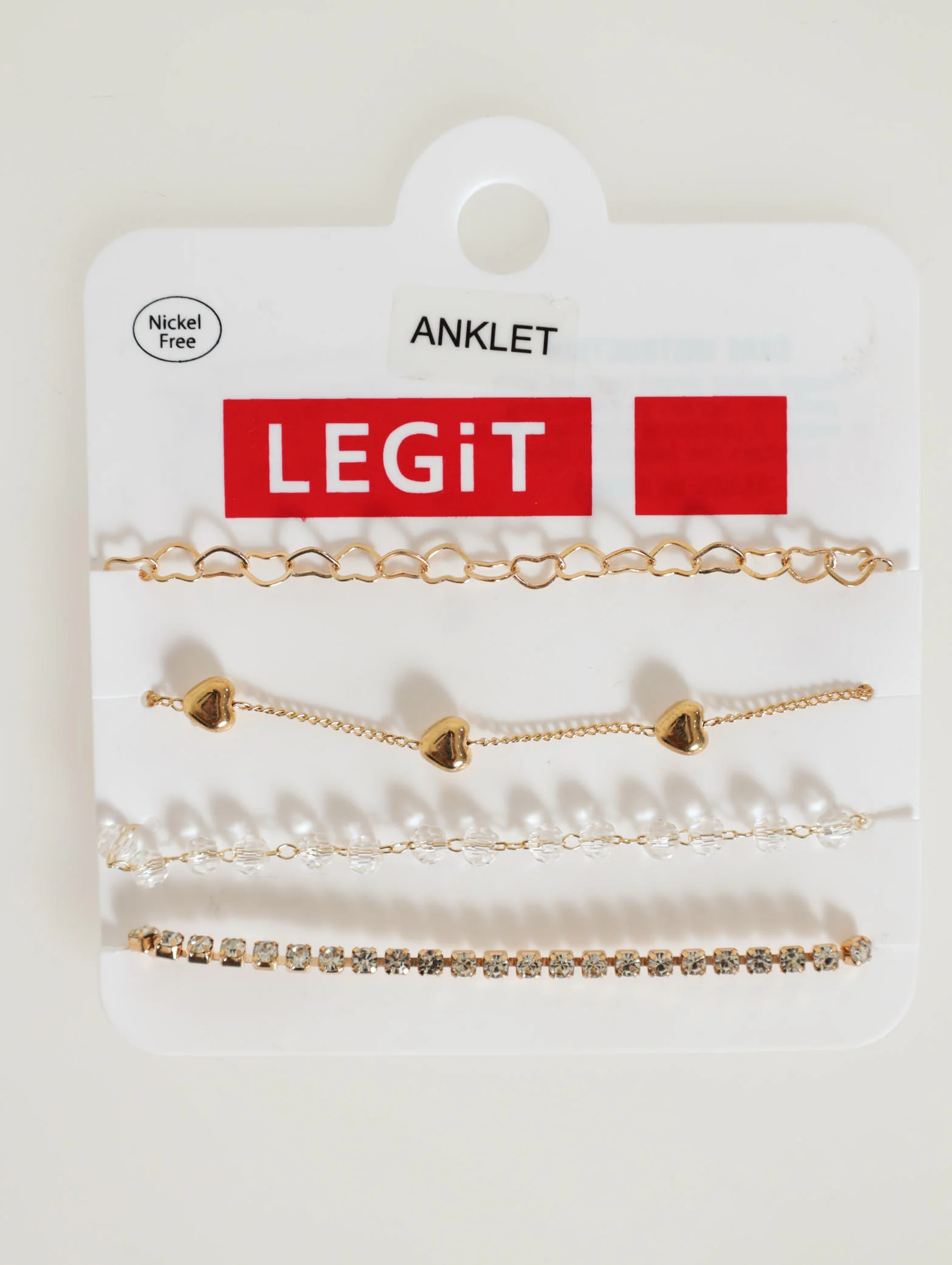 4 Pack Heart And Diamante Anklets