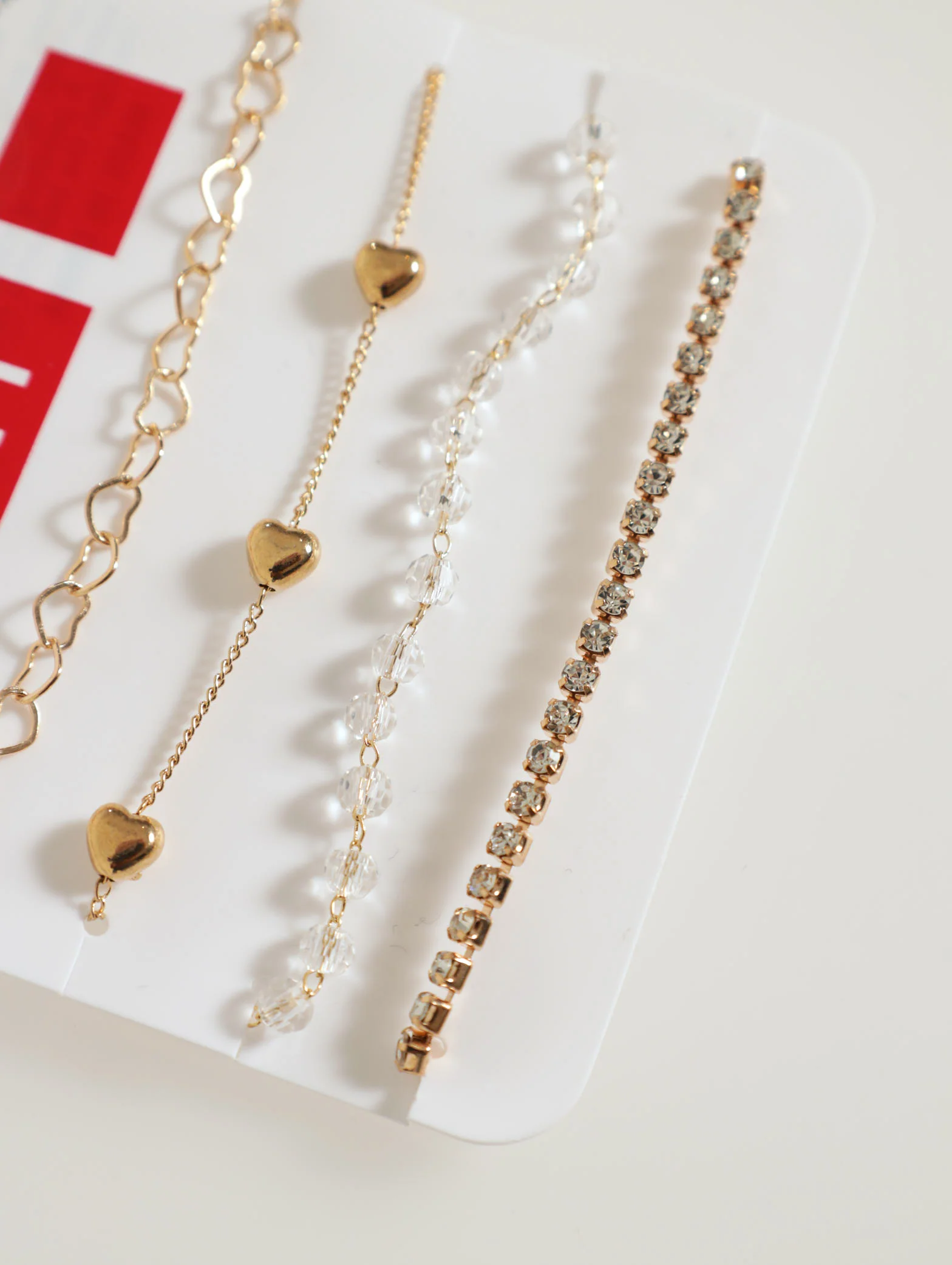 4 Pack Heart And Diamante Anklets - Image 2
