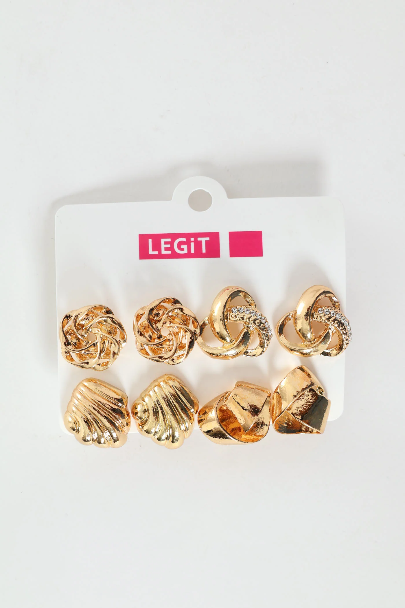 4 Pack Multi Shape Statement Stud Earrings - Gold