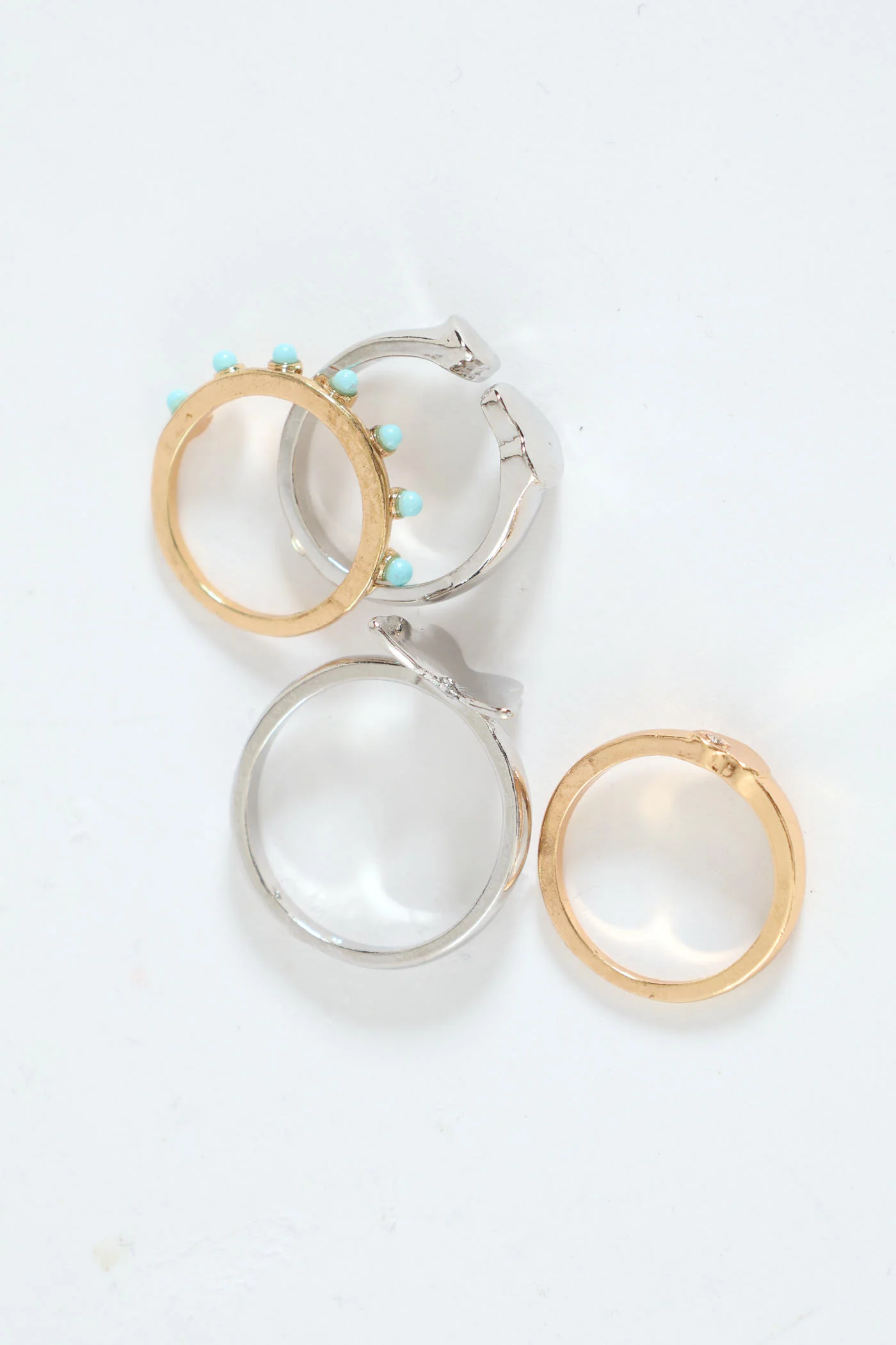4 Pack Stone And Butterfly Rings - Silver