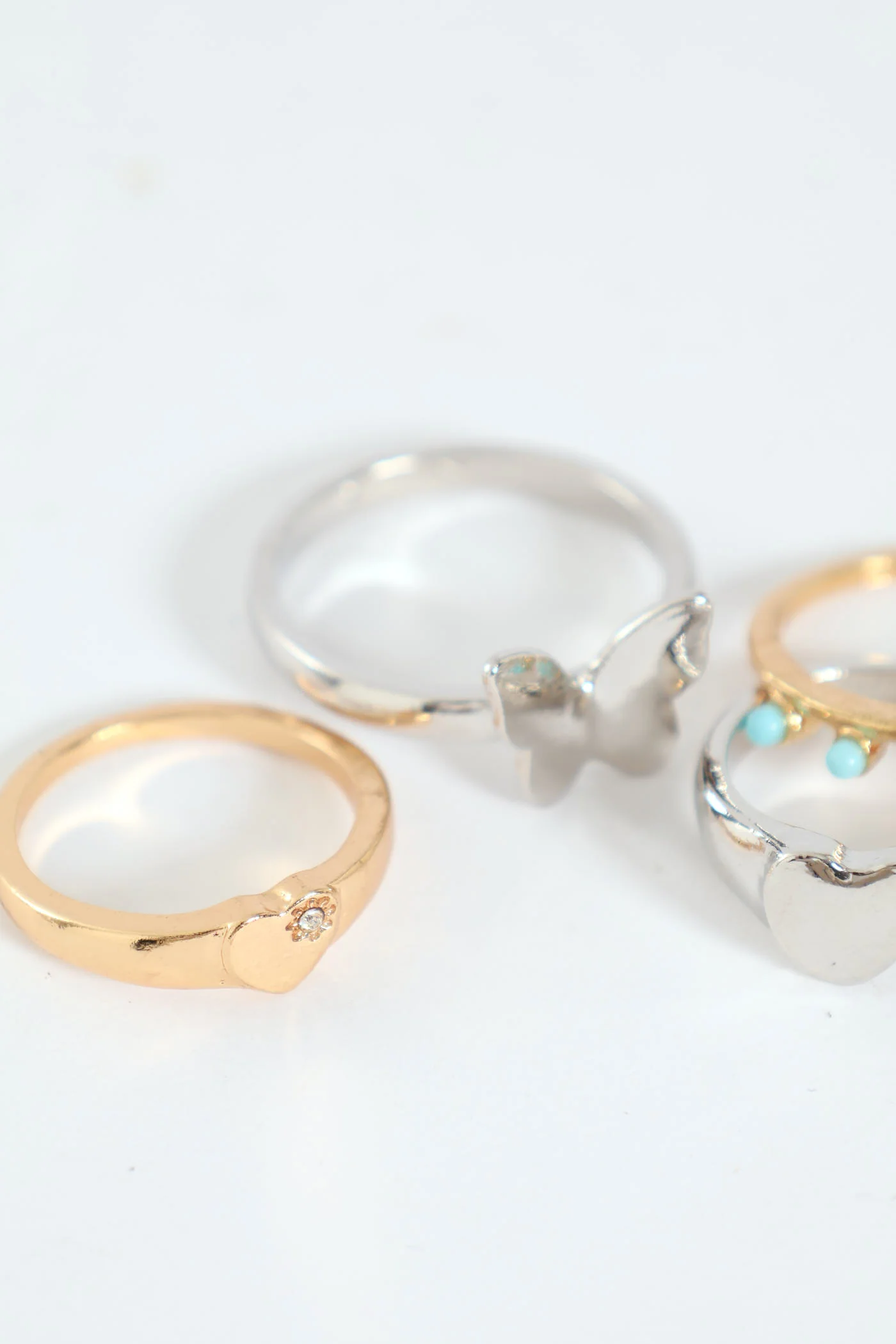 4 Pack Stone And Butterfly Rings - Silver - Image 3