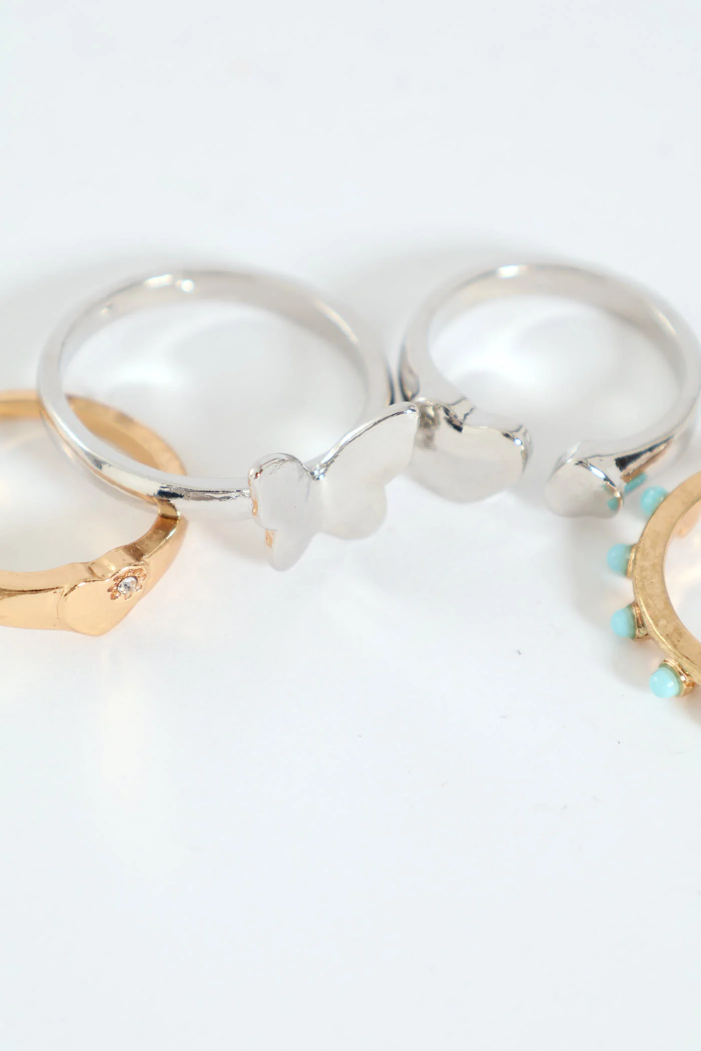 4 Pack Stone And Butterfly Rings - Silver - Image 4