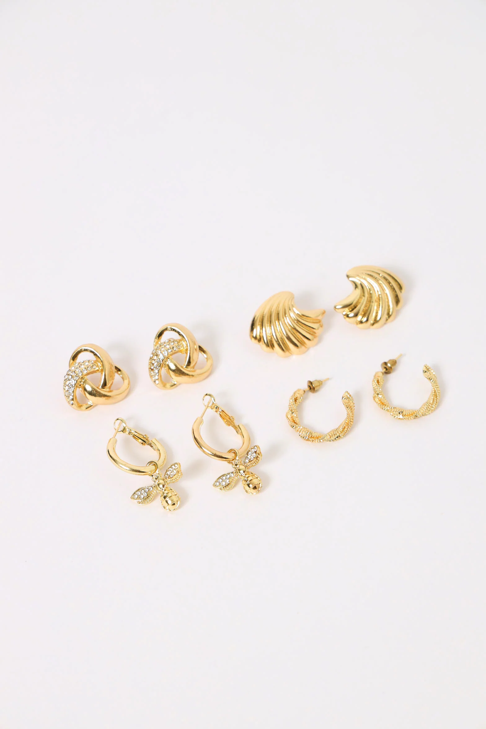 4 Pack Trendy Statement Earrings - Gold