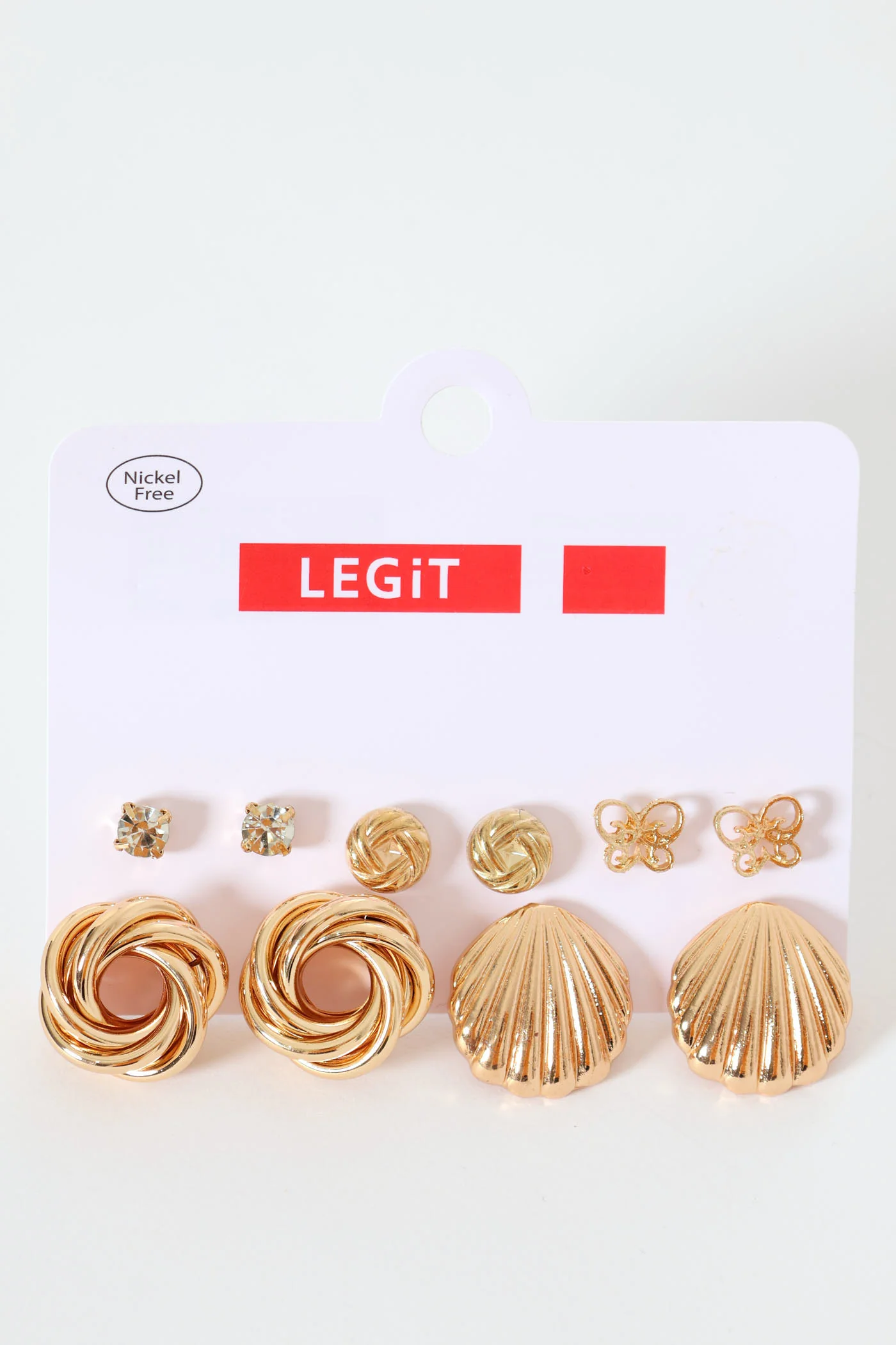 5 Pack Variety Stud Earrings - Gold