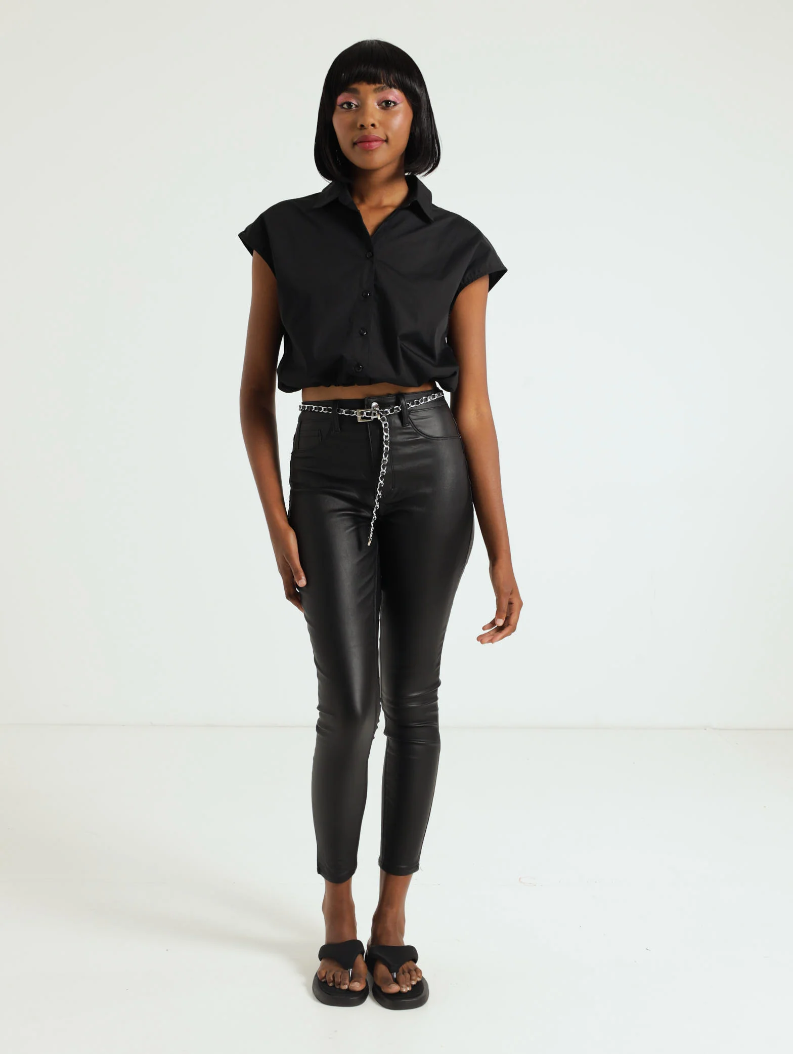5 Pocket Belted Comfort Skinny Jean - Black - Image 2
