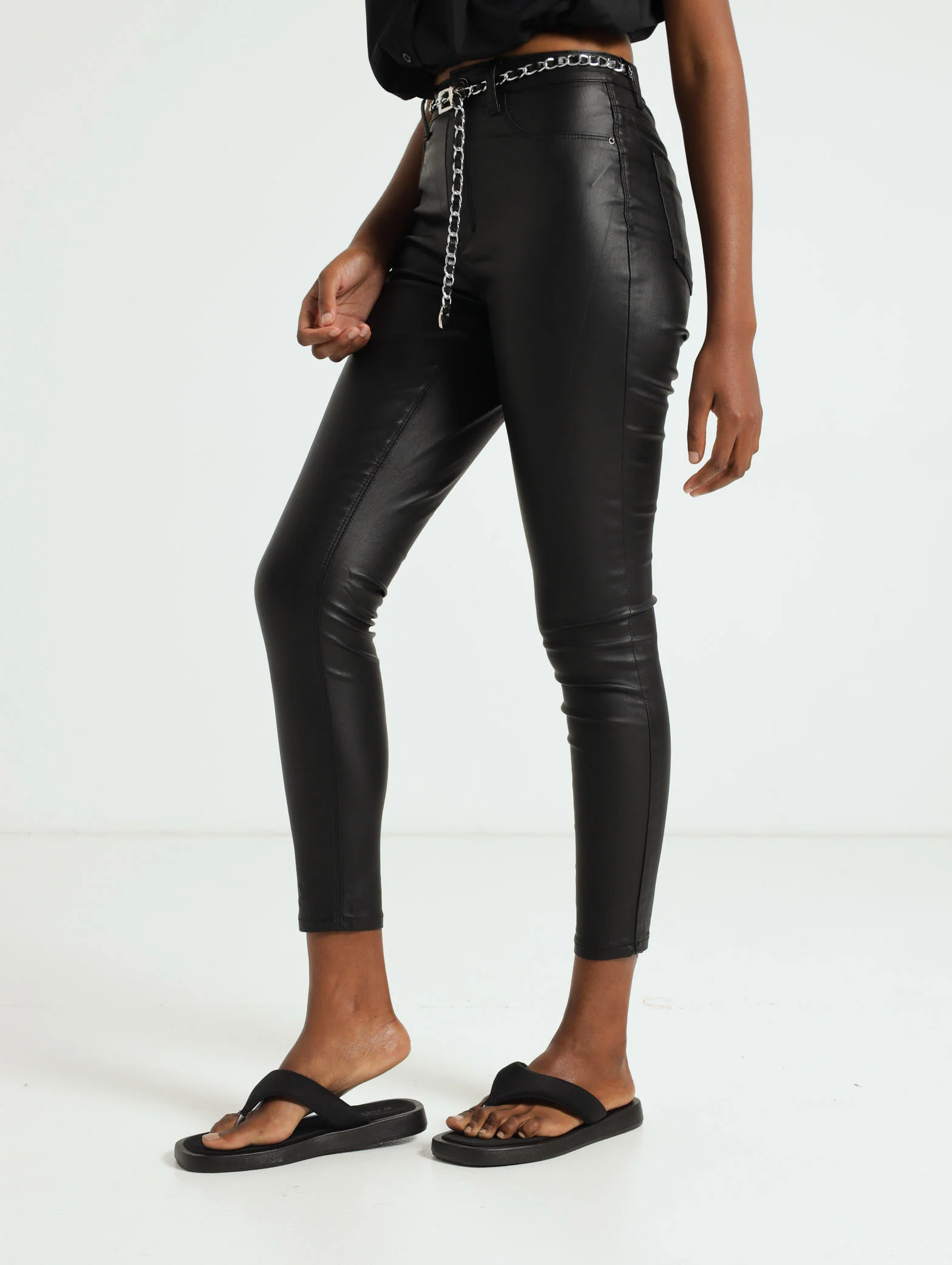 5 Pocket Belted Comfort Skinny Jean - Black - Image 3