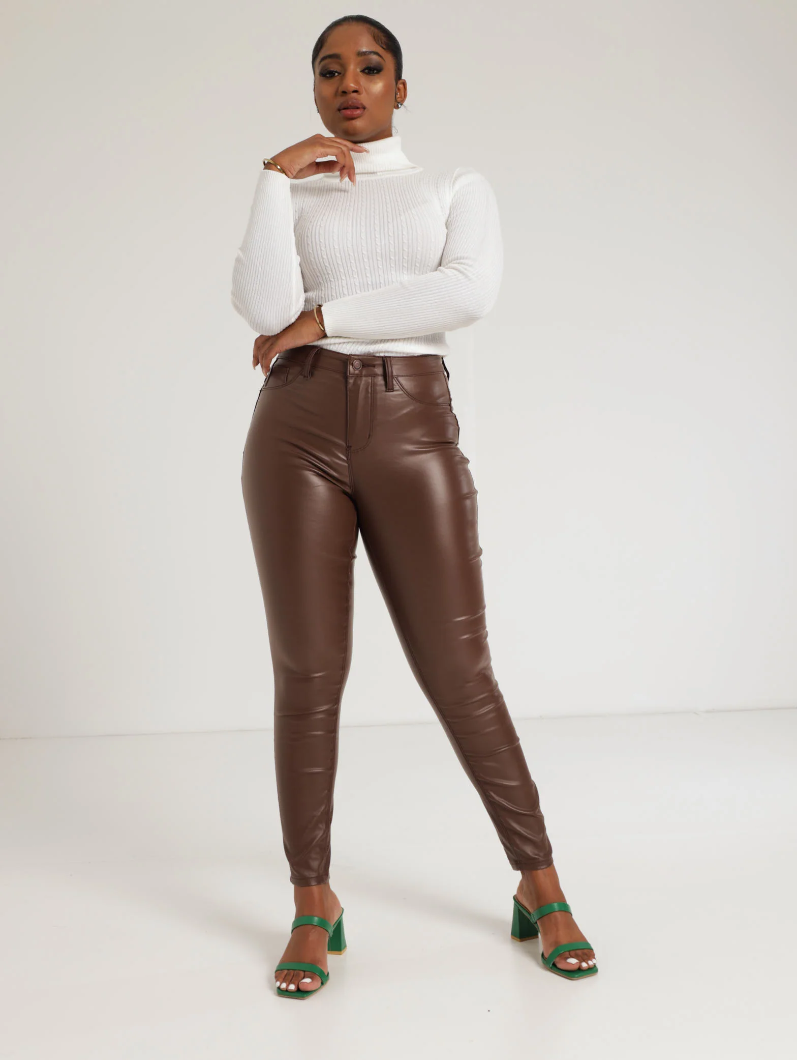 5 Pocket Coated Skinny Jean - Mocha - Image 2