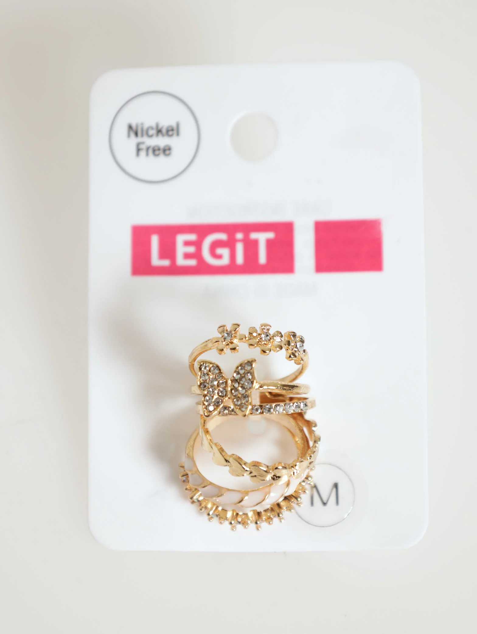 6 Pack Diamante Butterfly And Heart Rings - Image 2