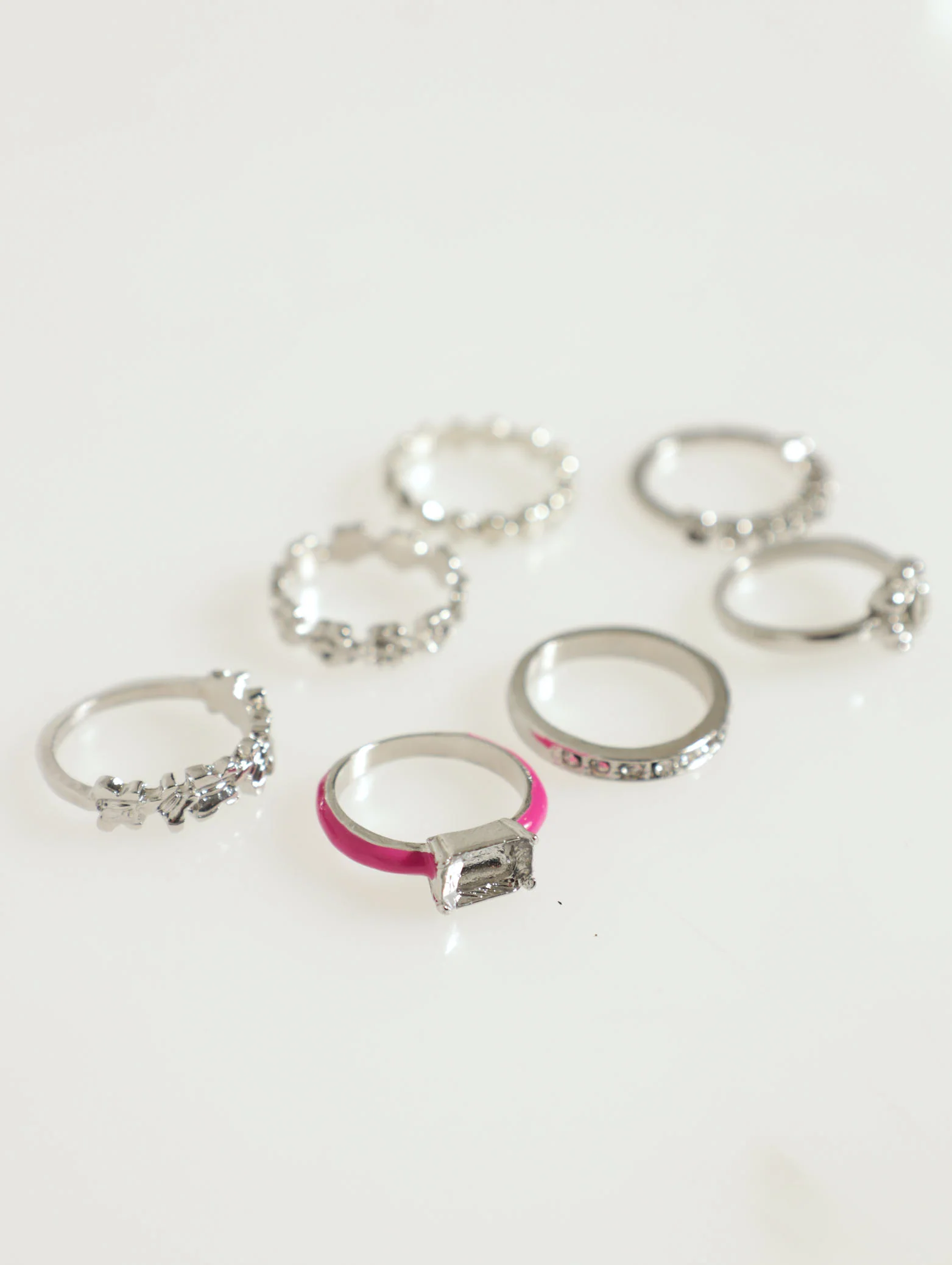 6 Pack Diamante, Flower And Coloured Gem Rings