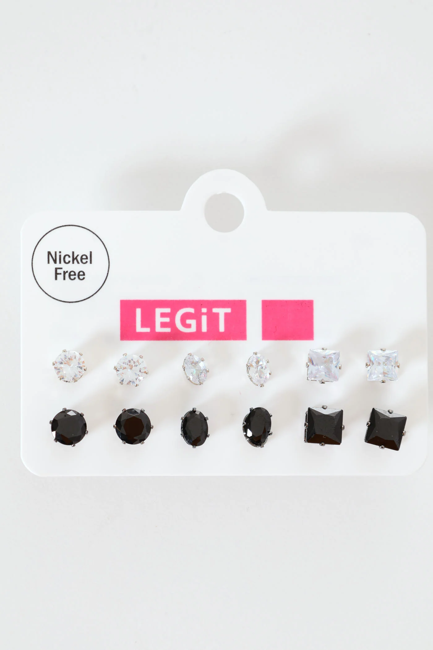6 Pack Multi Diamante Stud Earrings - Silver